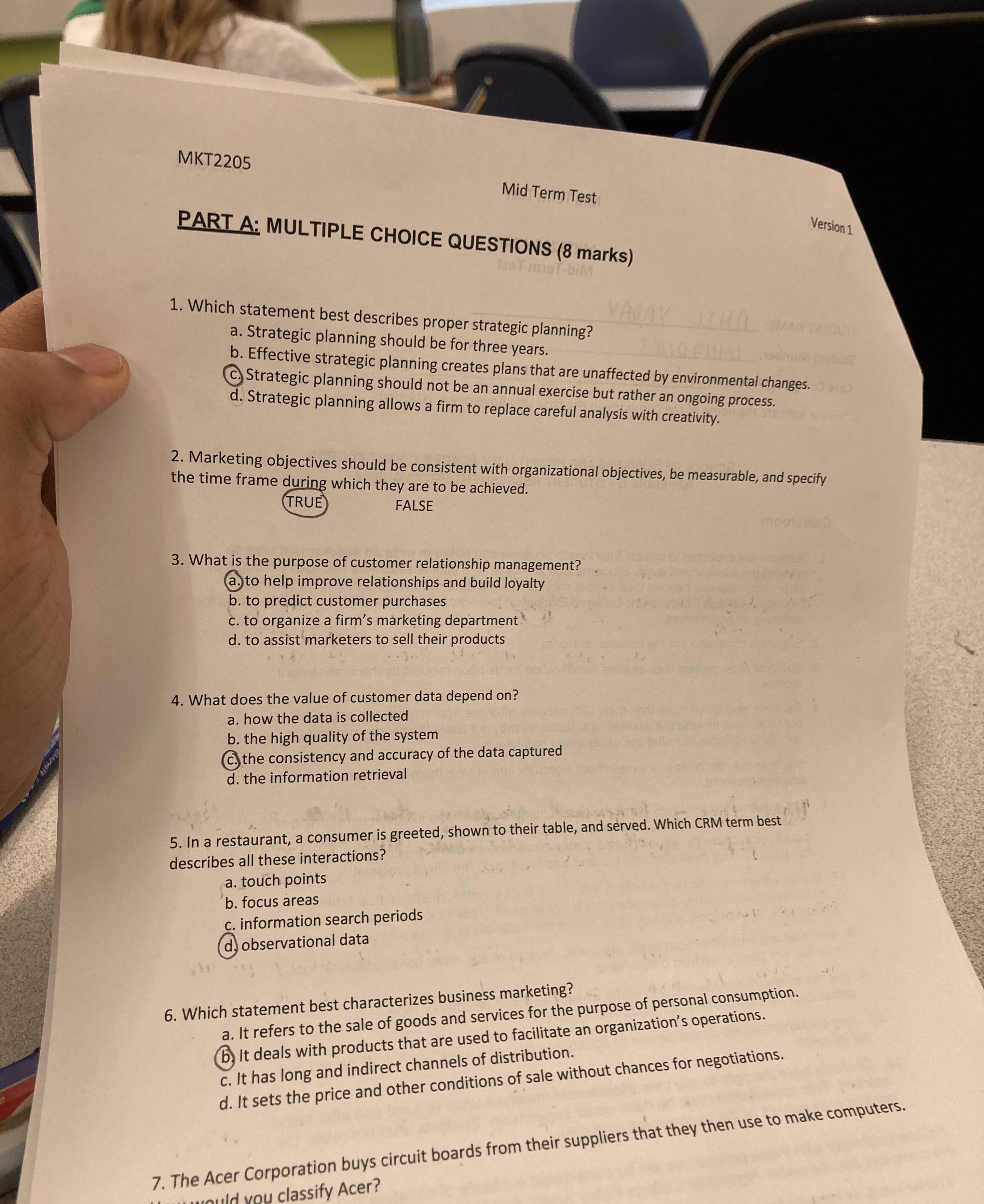  PART A: MULTIPLE CHOICE QUESTIONS (8 marks) Which statement best describes