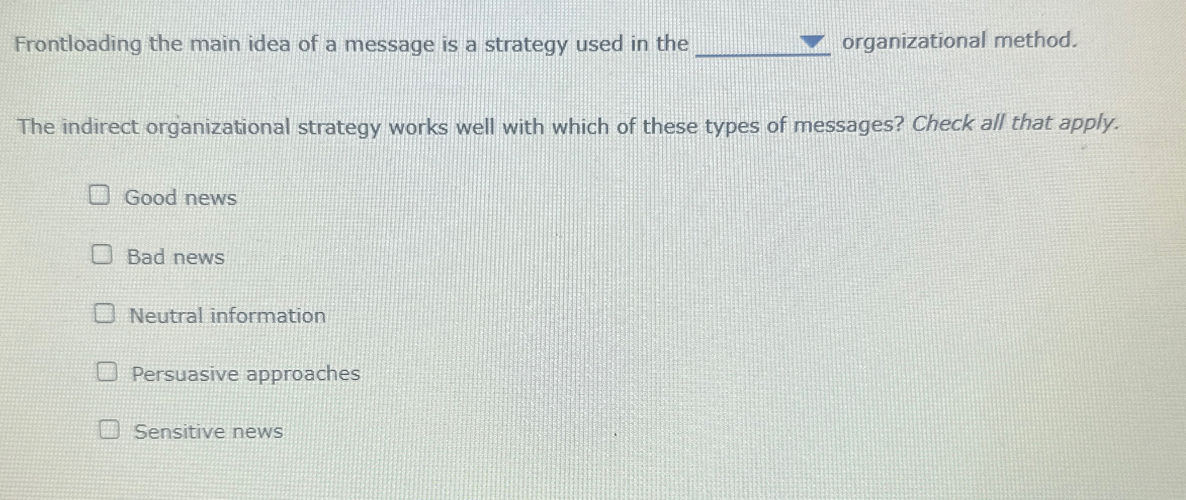  Frontloading the main idea of a message is a strategy used