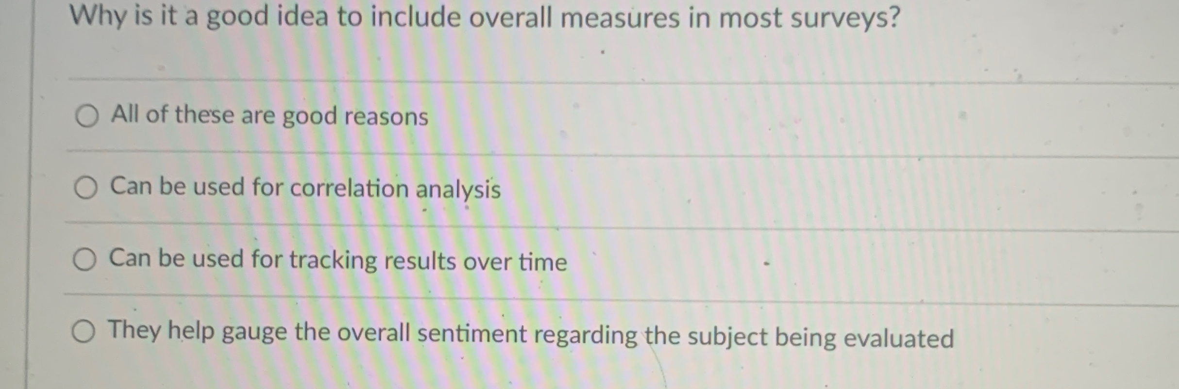  e Why is it a good idea to include overall measures