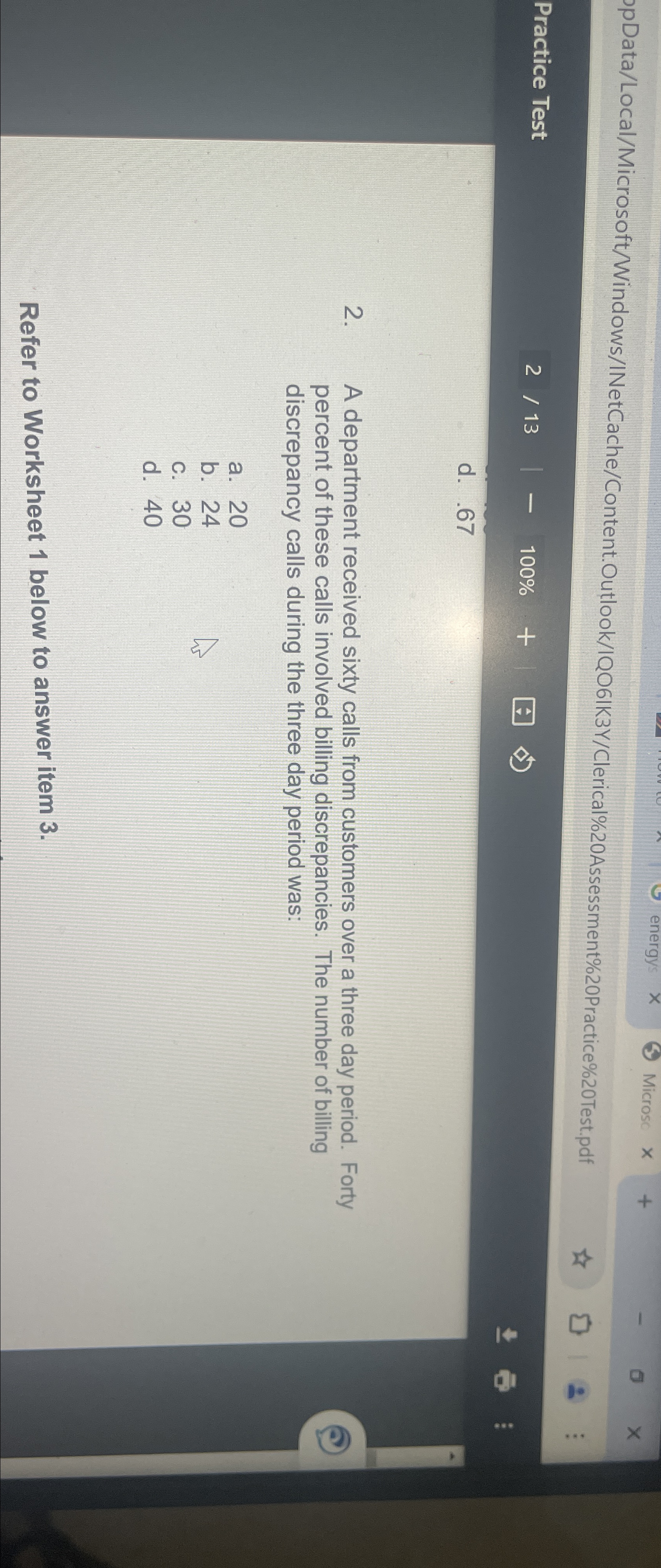 energys Microsc Practice Test 213 100% d.67 2. A department received