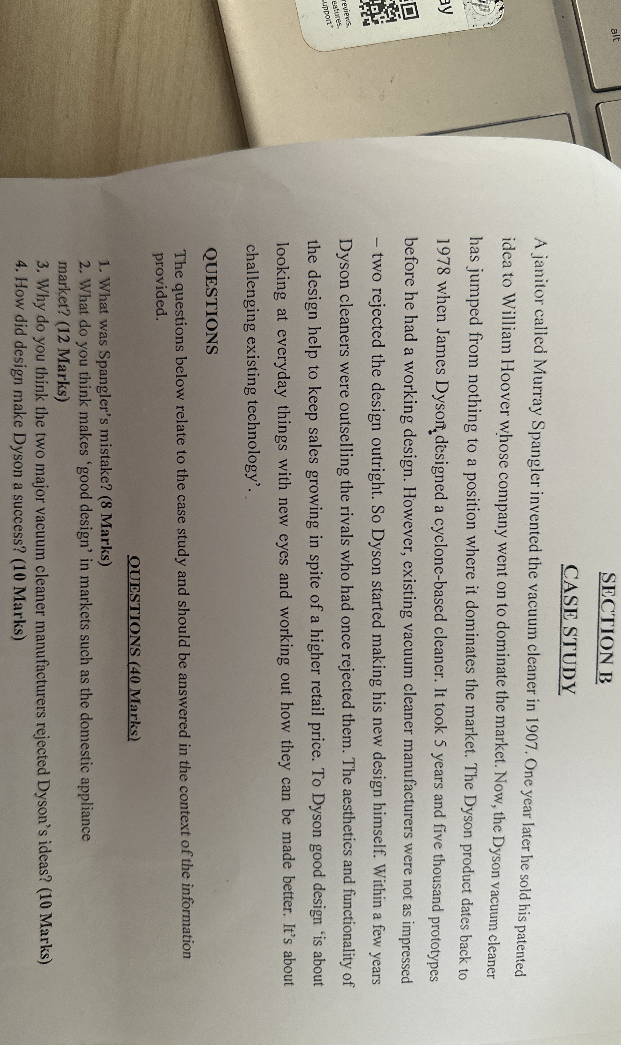  SECTION B CASE STUDY A janitor called Murray Spangler invented the