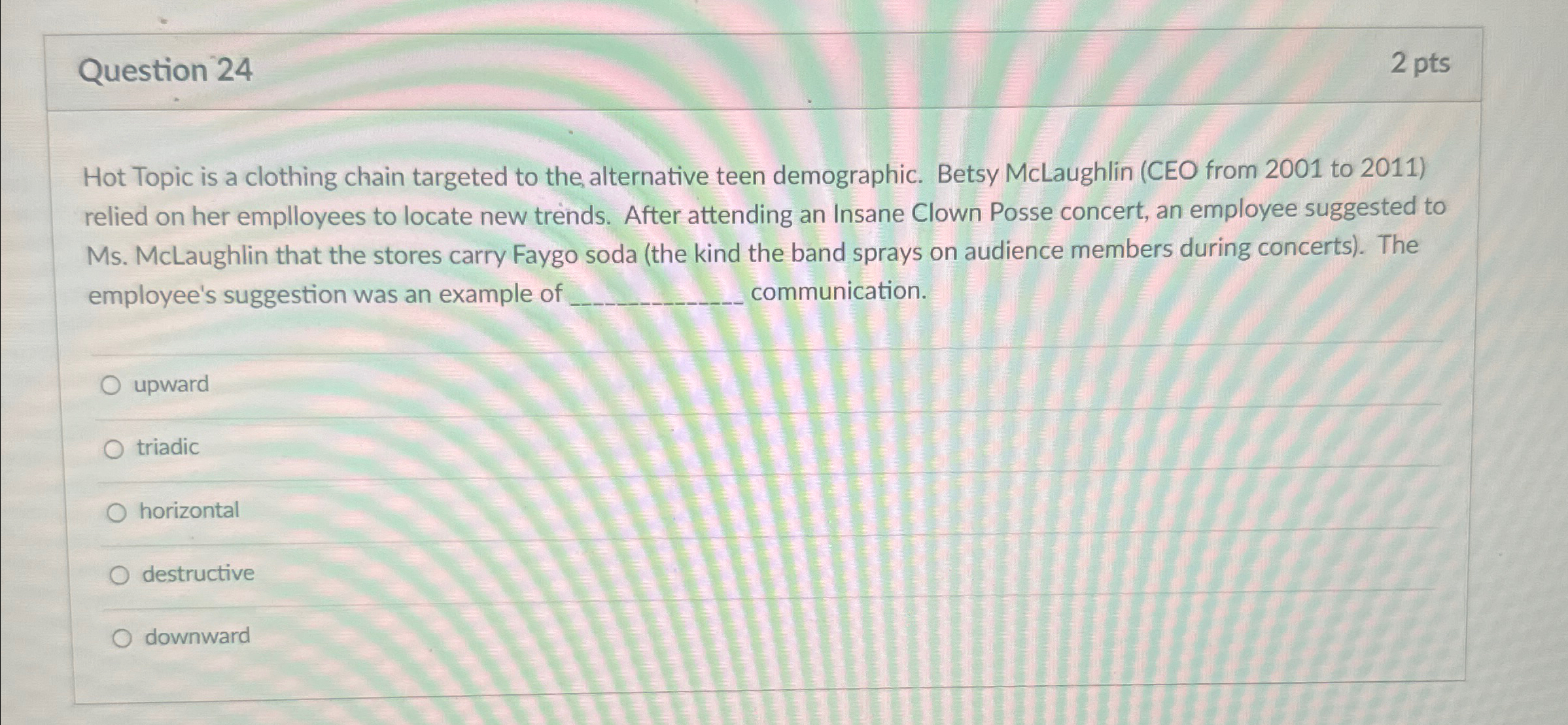  Question 24 2 pts Hot Topic is a clothing chain targeted