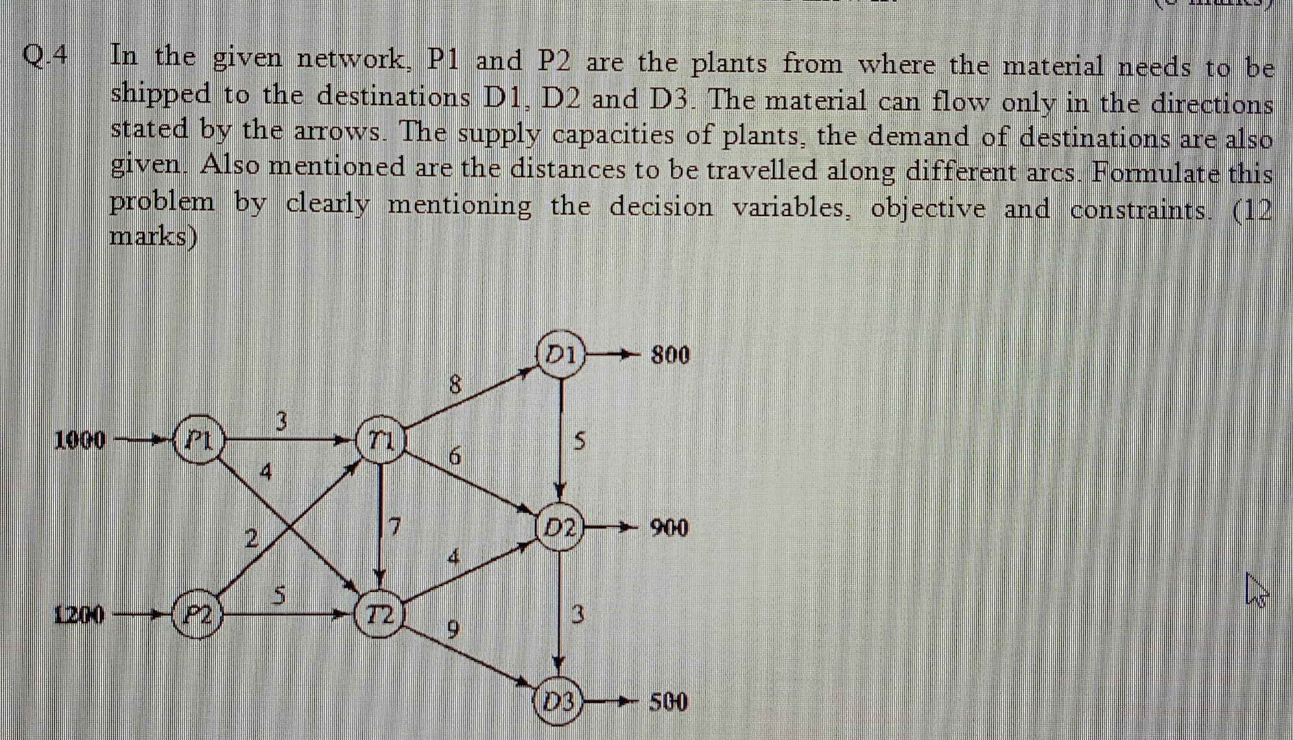  Q.4 In the given network, P1 and P2 are the plants