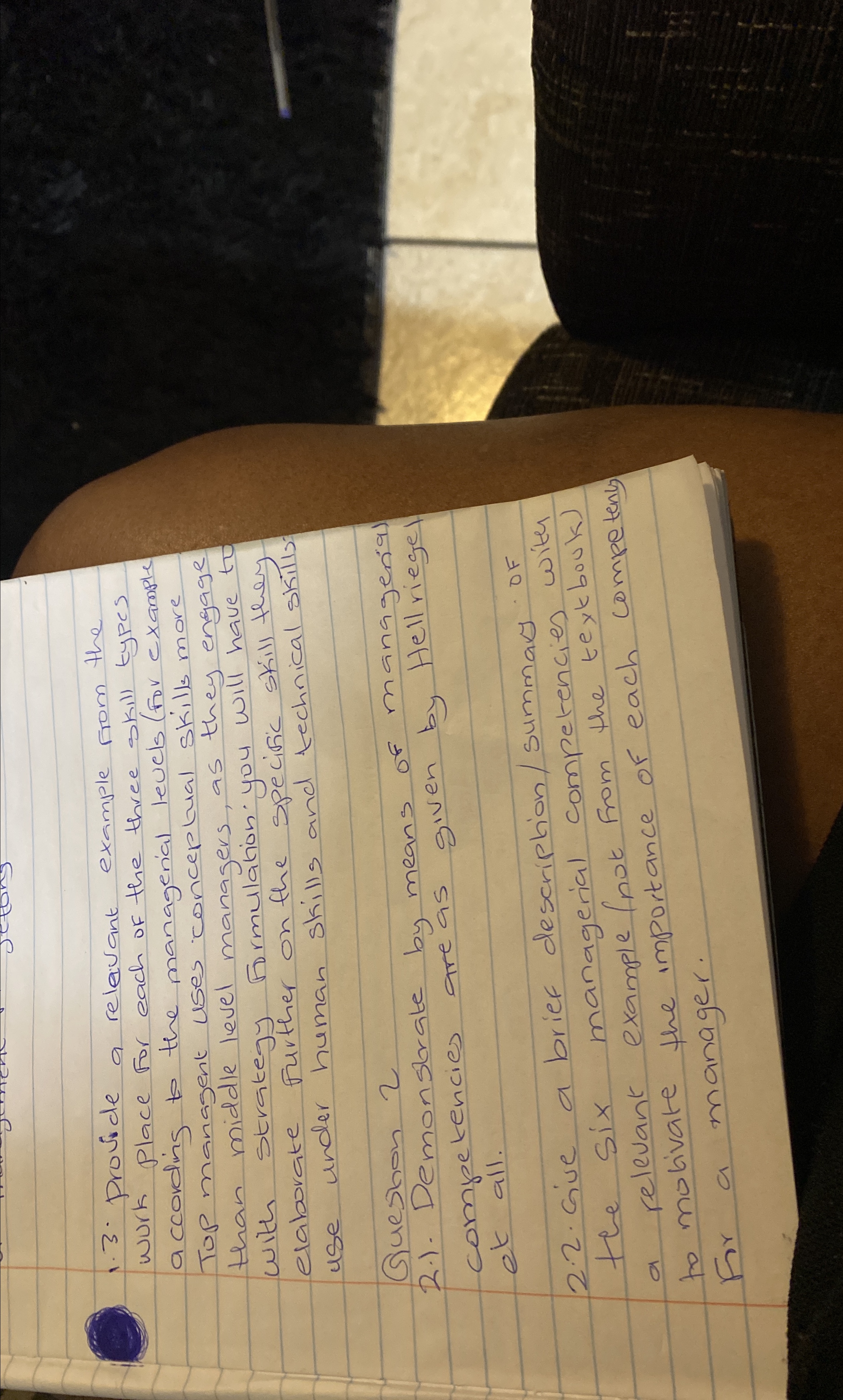  1.3. provide a relevant example from the wurk place for each