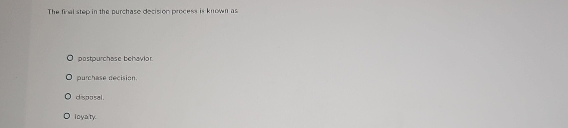  The final step in the purchase decision process is known as