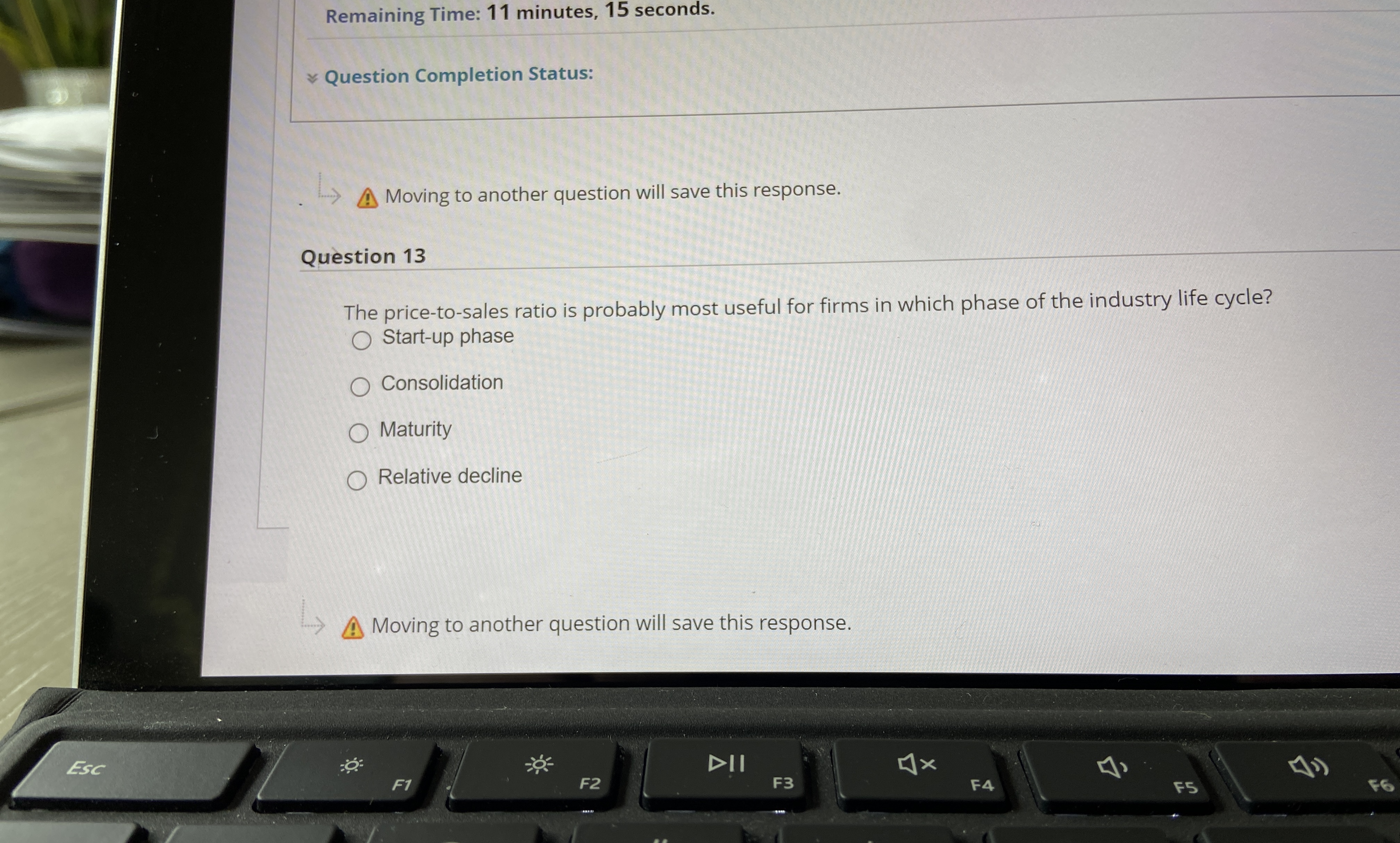  Remaining Time: 11 minutes, 15 seconds. ~~ Question Completion Status: ???