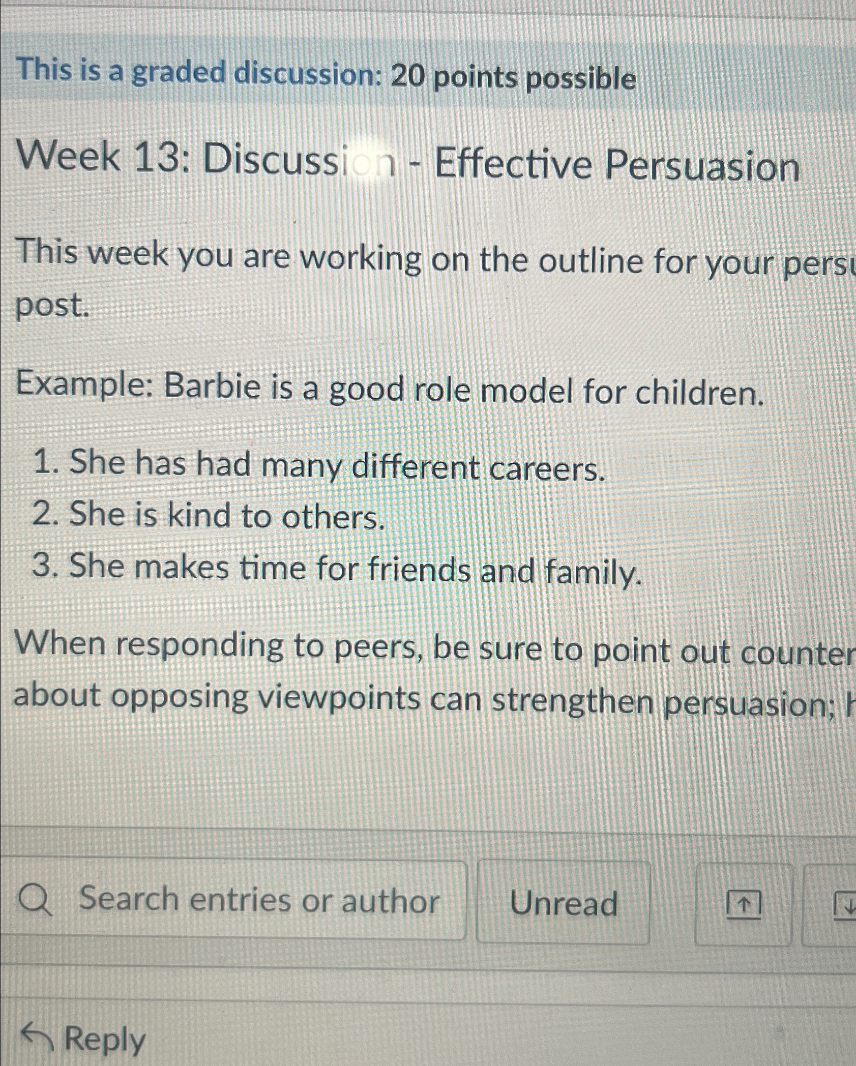  This is a graded discussion: 20 points possible Week 13: Discussion