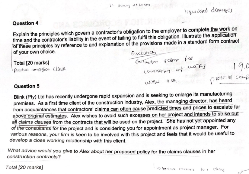  Question 4 Explain the principles which govern a contractor's obligation to