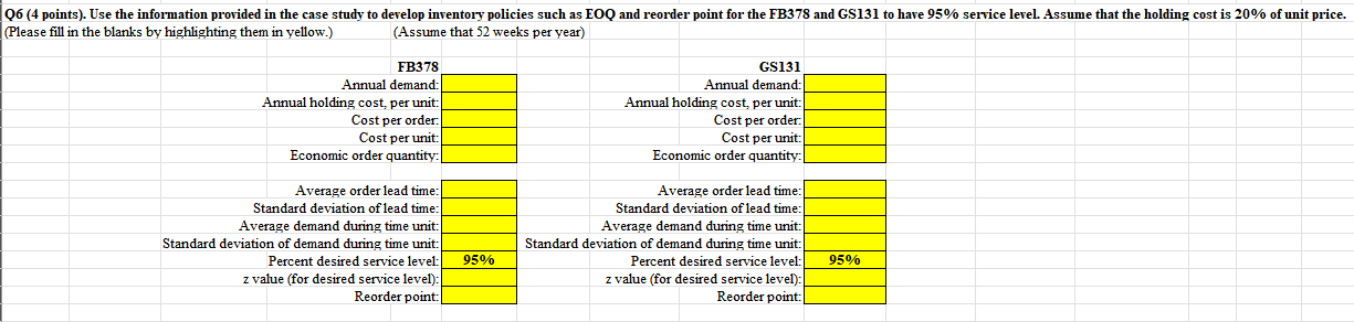  Q6(4 points). Use the information provided in the case study to