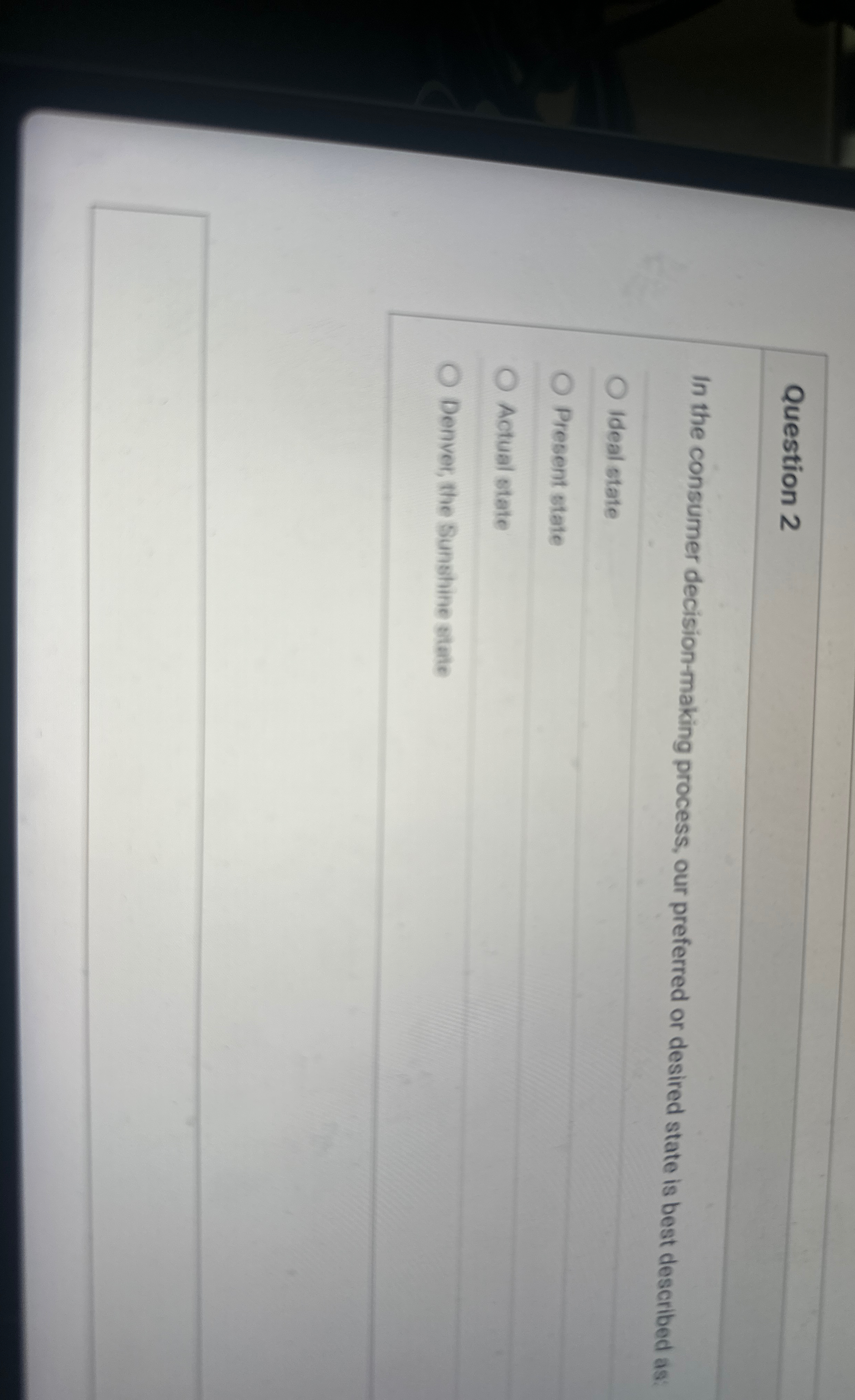  Question 2 In the consumer decision-making process, our preferred or desired