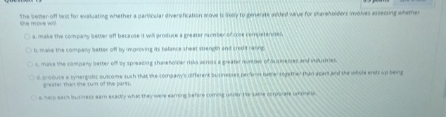  The betteroff tent for evaluating whether a particular diversification move is