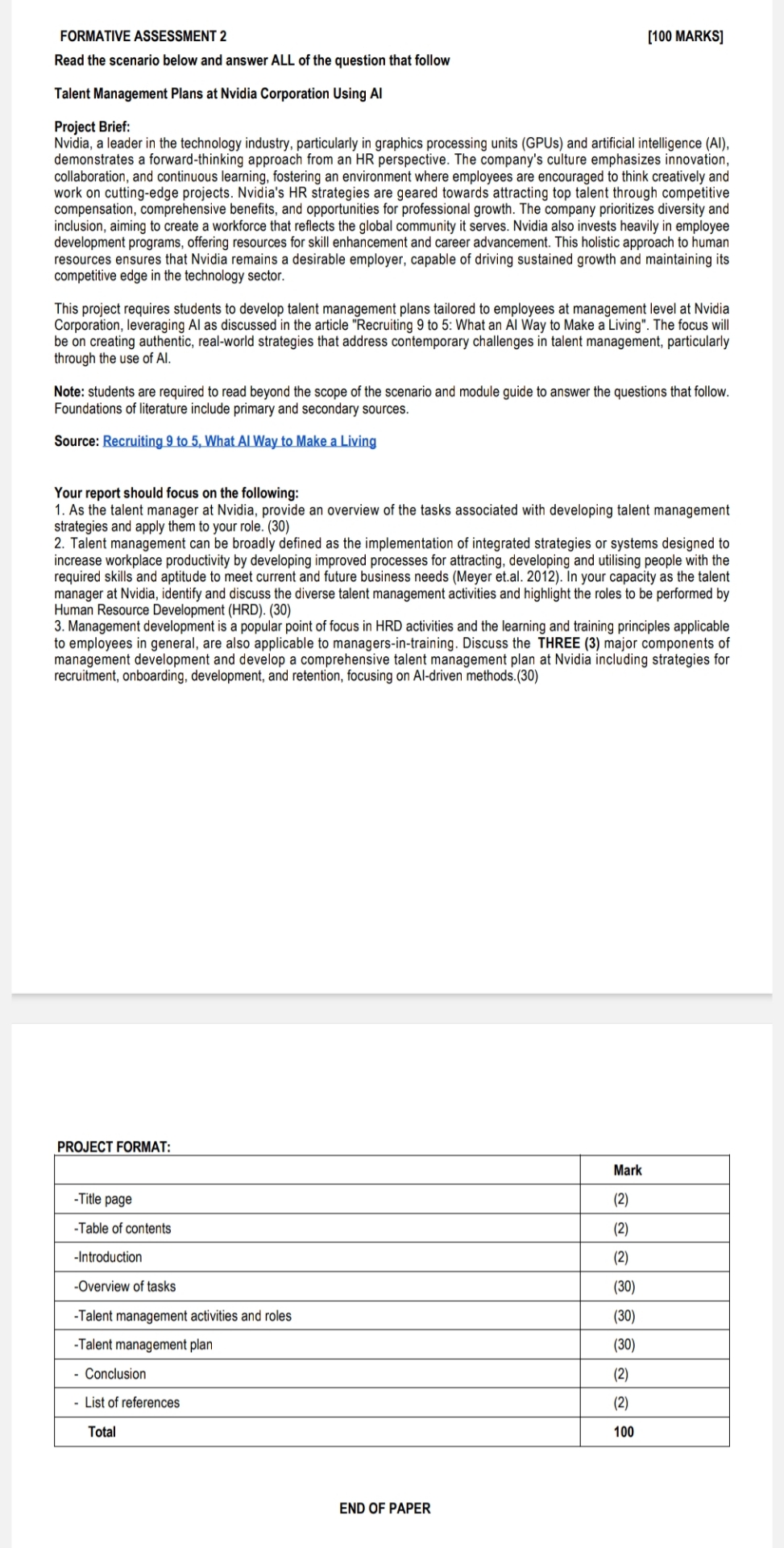  FORMATIVE ASSESSMENT 2 Read the scenario below and answer ALL of