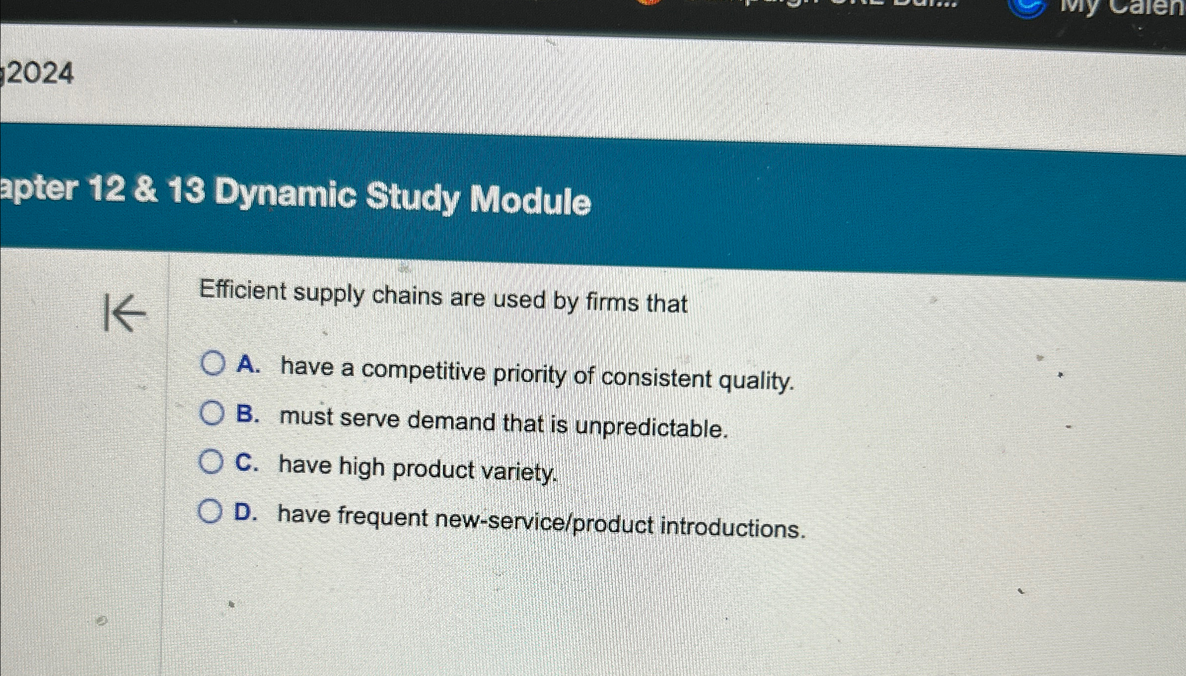  2024 apter 12 & 13 Dynamic Study Module Efficient supply chains