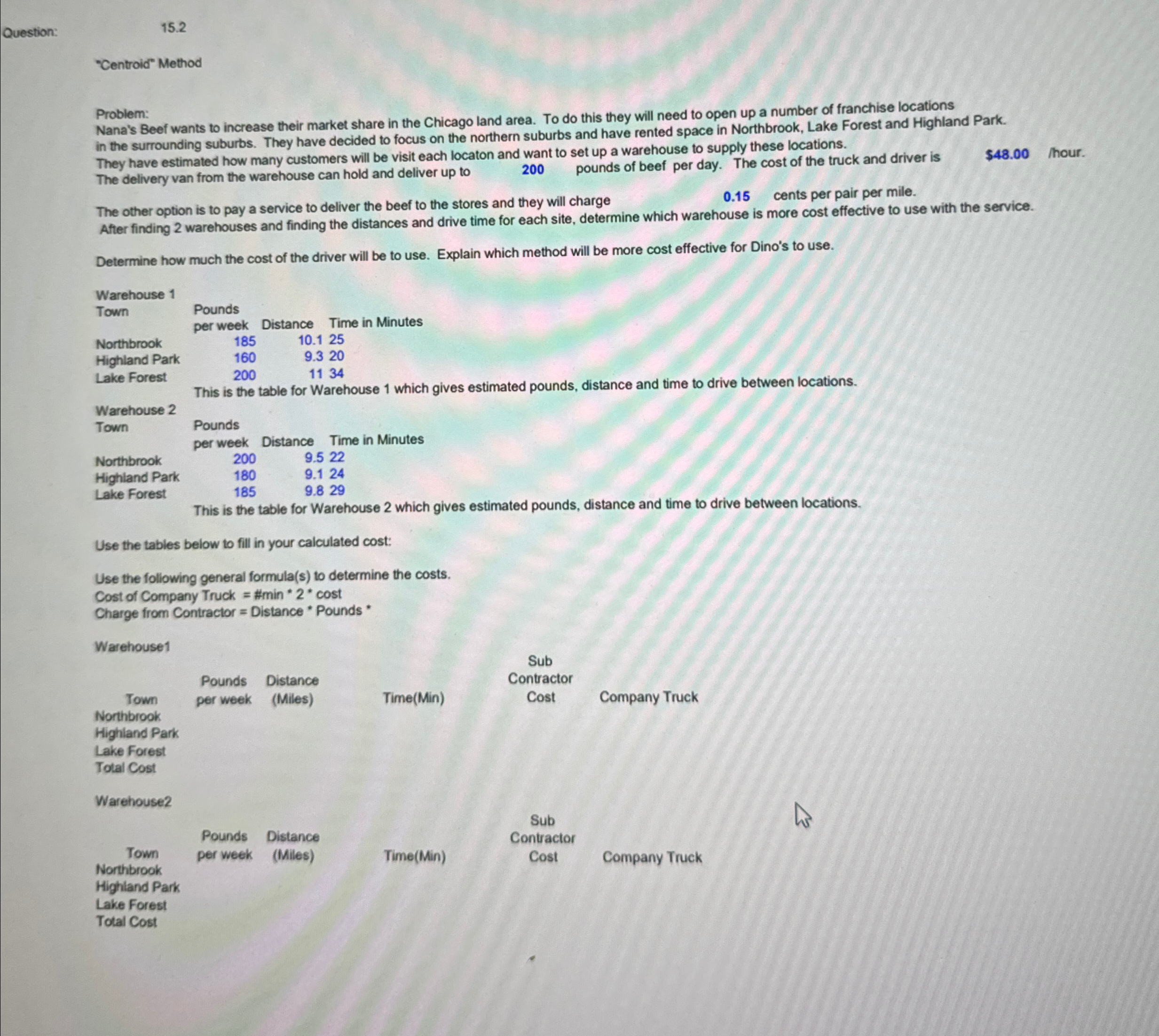  Question: 15.2 "Centroid" Method Problem: Nana's Beef wants to increase their