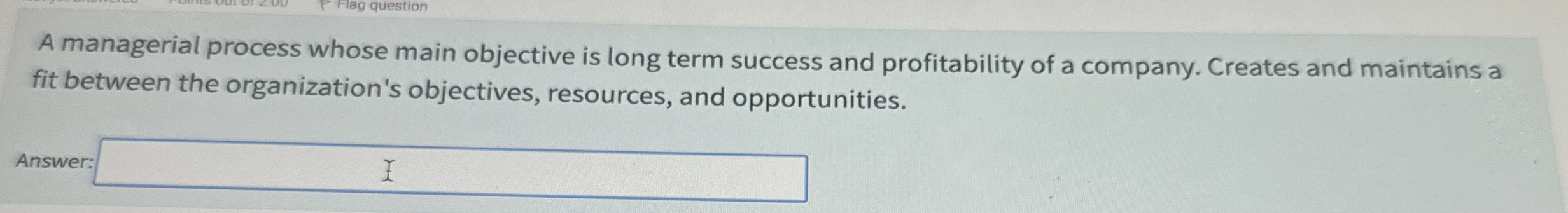  A managerial process whose main objective is long term success and