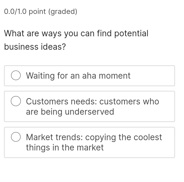  0.0/1.0 point (graded) What are ways you can find potential business