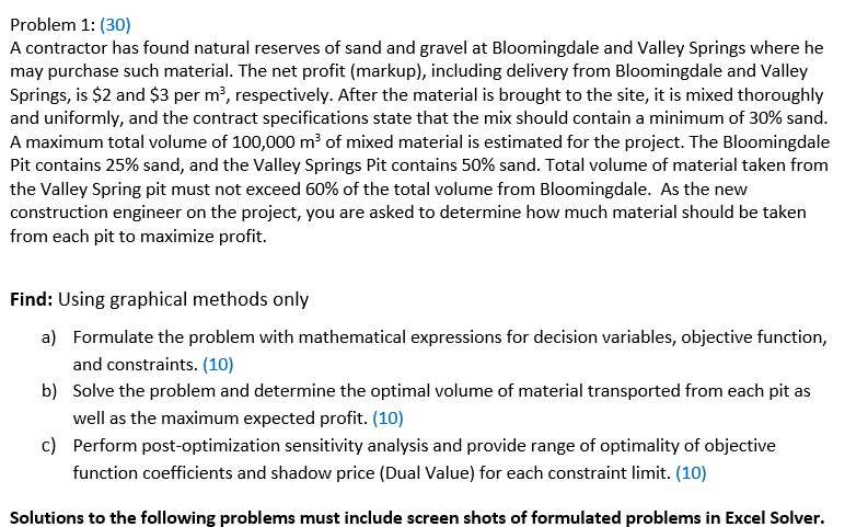  Problem 1: (30) Problem 2: (30) The water engineer of a