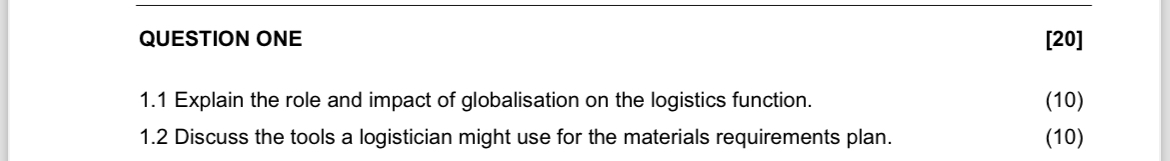  QUESTION ONE [20] 1.1 Explain the role and impact of globalisation