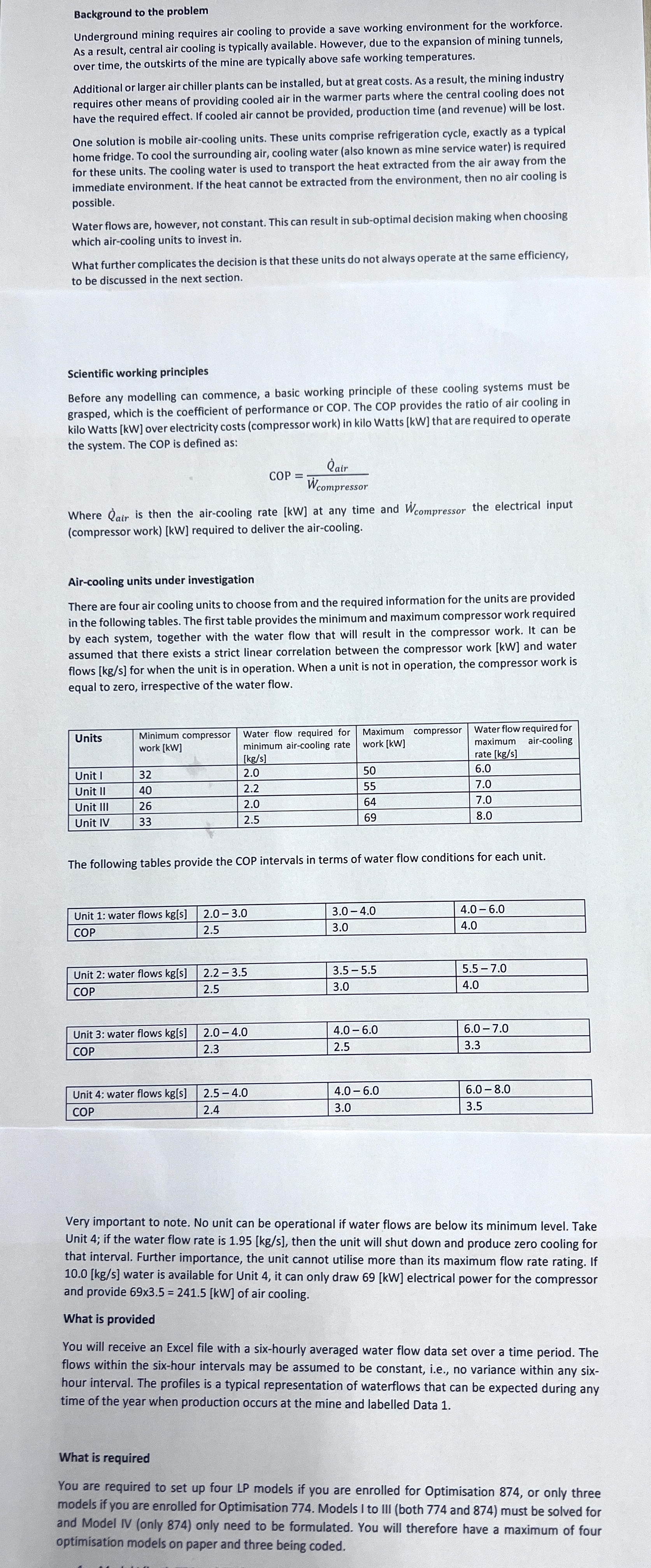  Very important to note. No unit can be operational if water