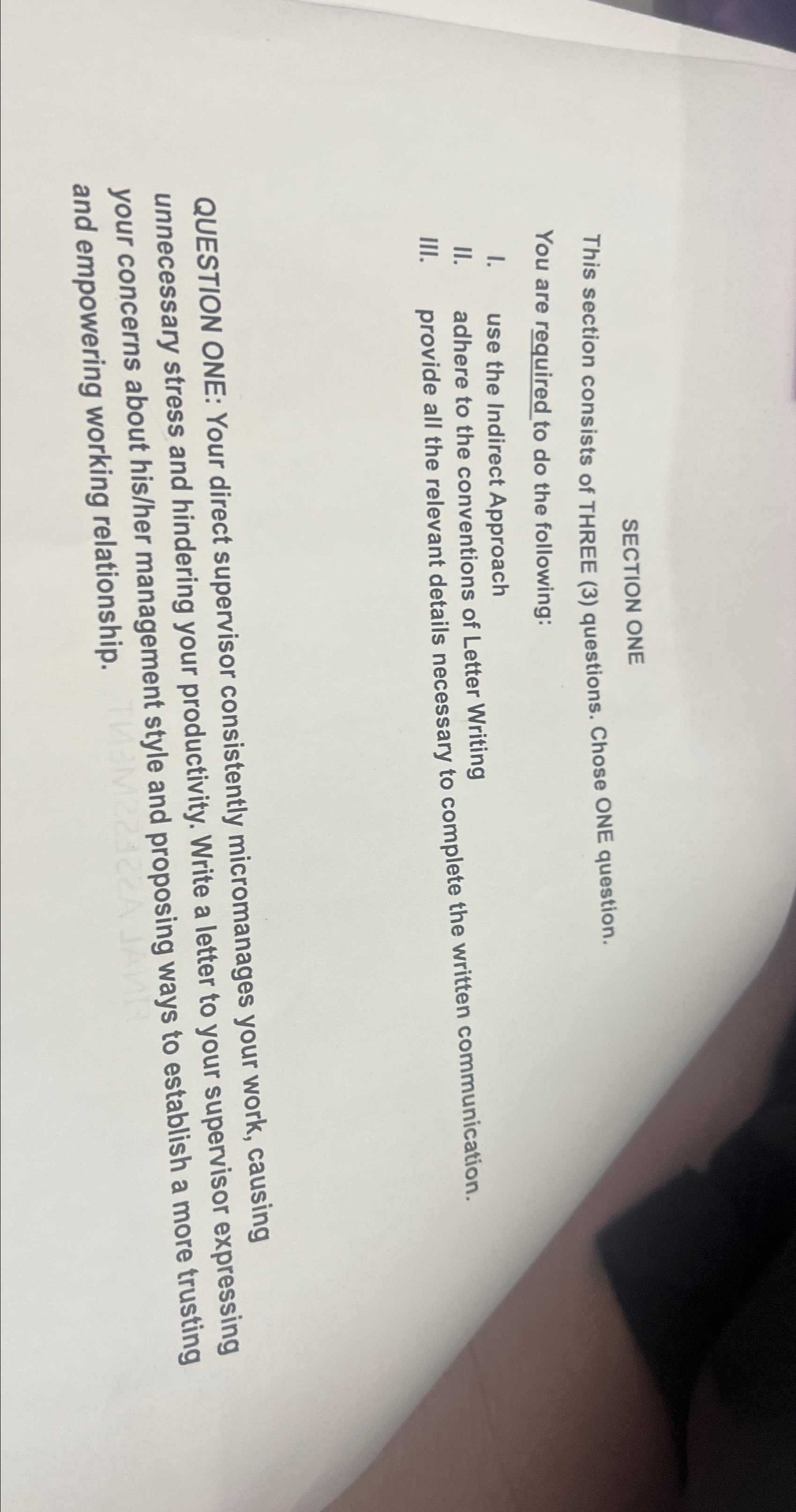  SECTION ONE This section consists of THREE (3) questions. Chose ONE