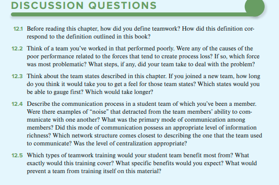  DISCUSSION QUESTIONS 12.1 Before reading this chapter, how did you define