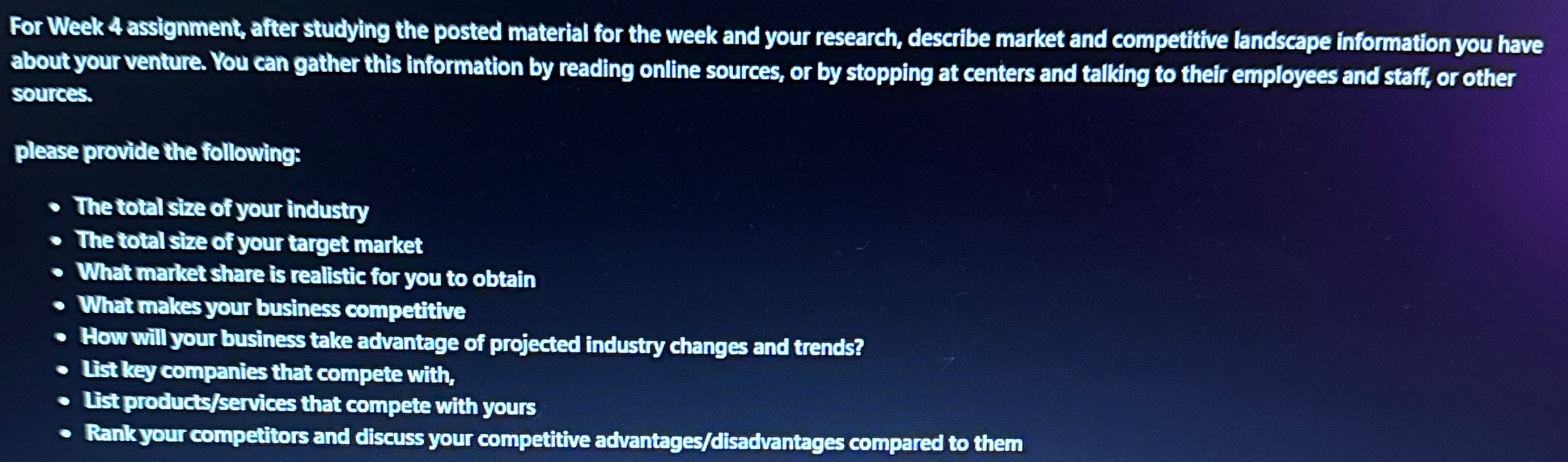  For Week 4 assignment, after studying the posted material for the