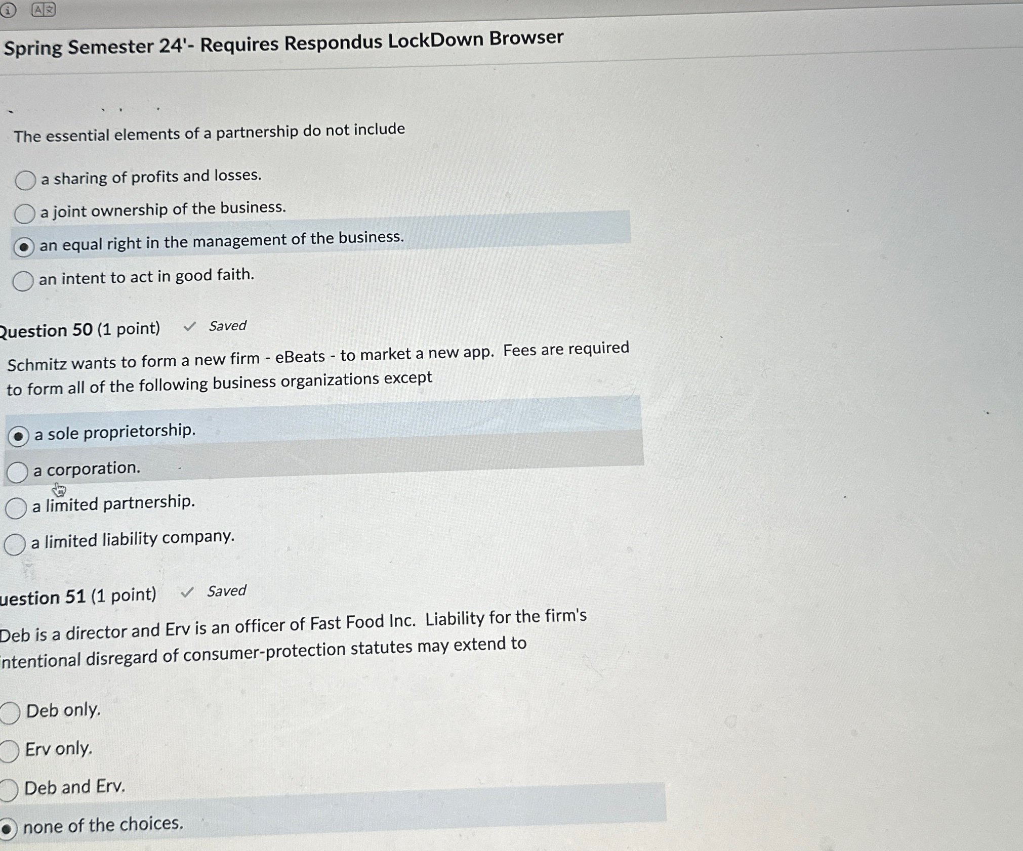  Spring Semester 24'- Requires Respondus LockDown Browser The essential elements of