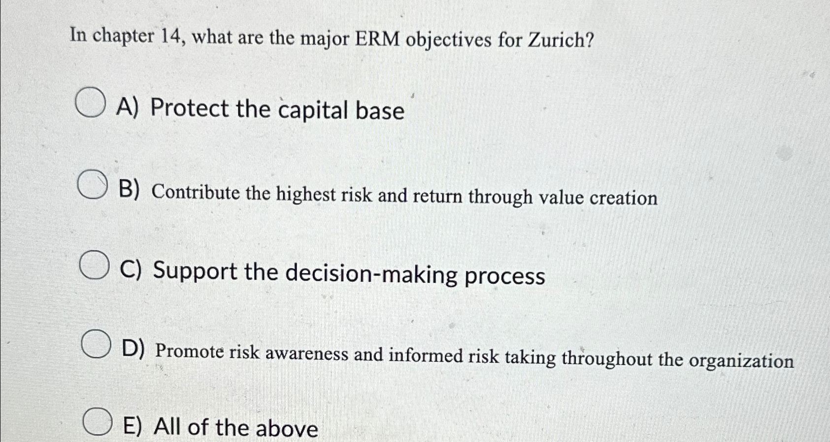  In chapter 14, what are the major ERM objectives for Zurich?