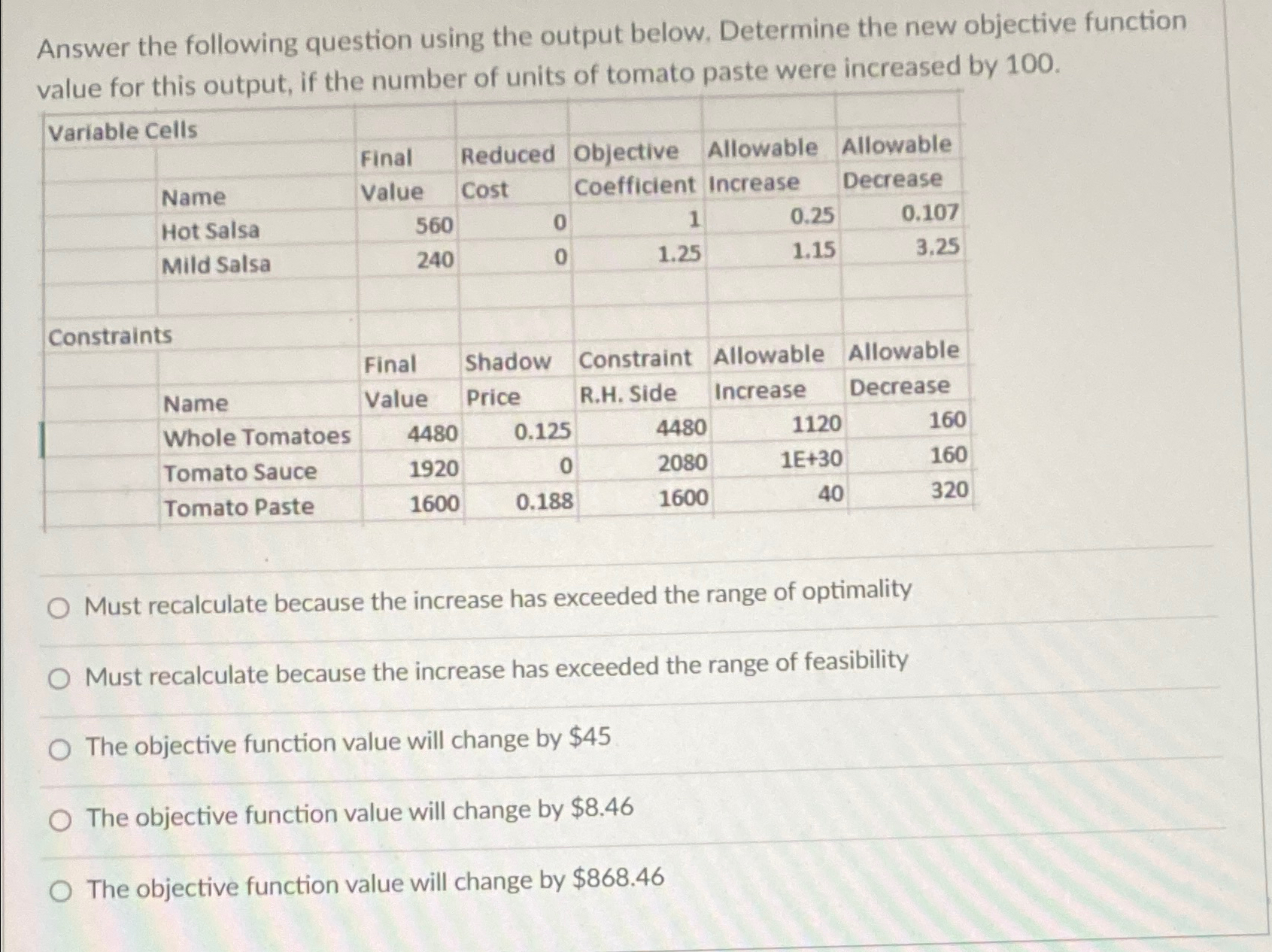  Answer the following question using the output below. Determine the new