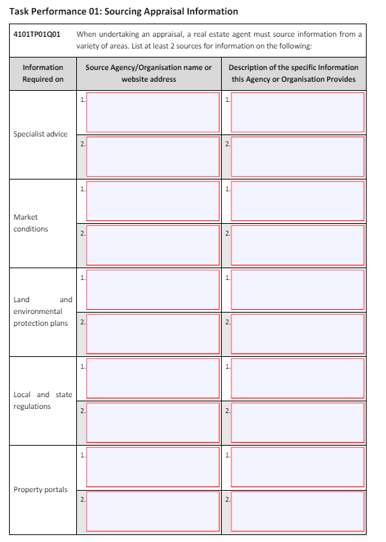  Task Performance 01: Sourcing Appraisal Information 