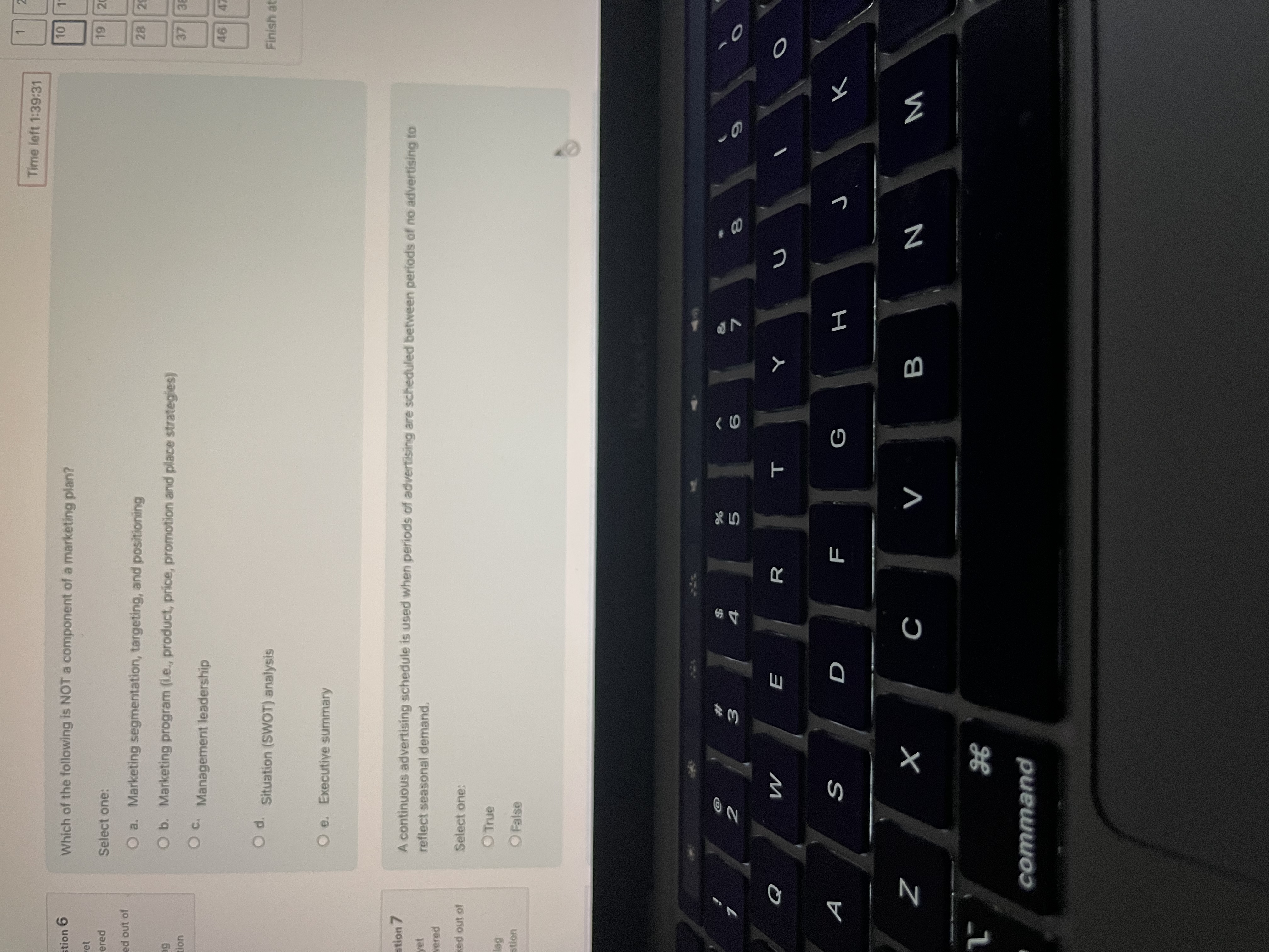  Time left 1:39:31 1 tion 6 Which of the following is