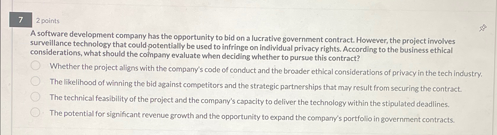  72 points A software development company has the opportunity to bid