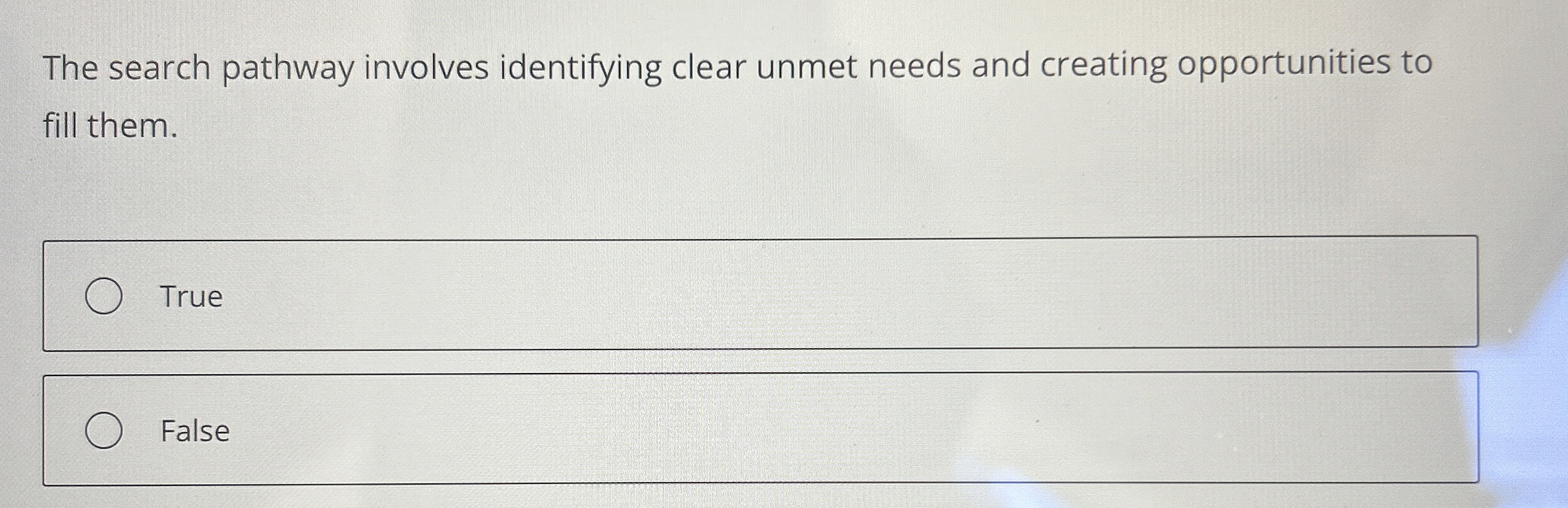  The search pathway involves identifying clear unmet needs and creating opportunities