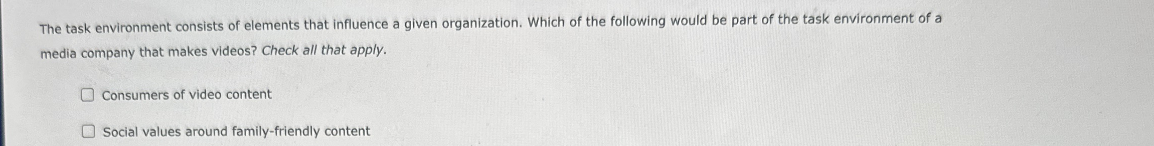  The task environment consists of elements that influence a given organization.