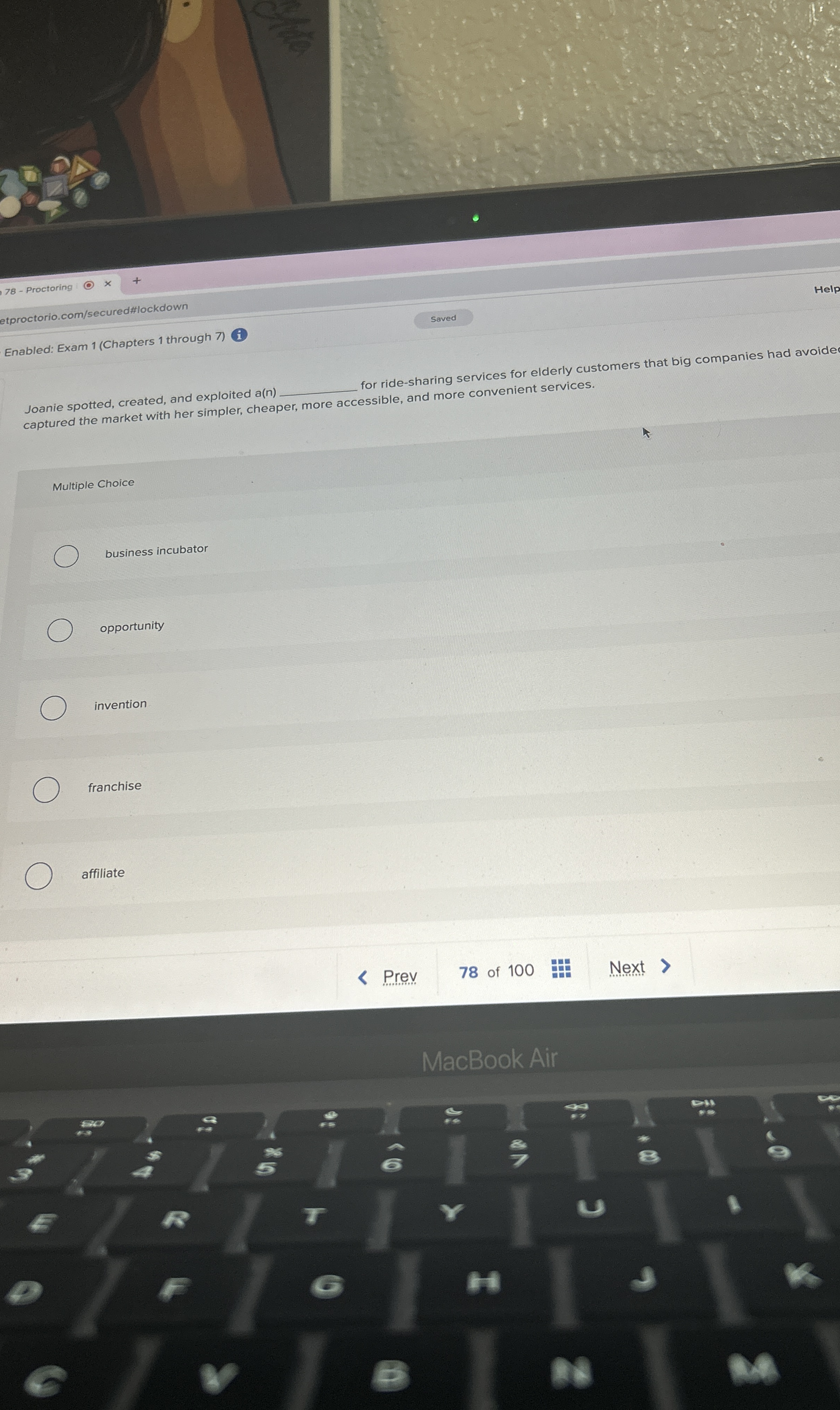  Joanie spotted, created, and exploited a(n) for ride-sharing services for elderly