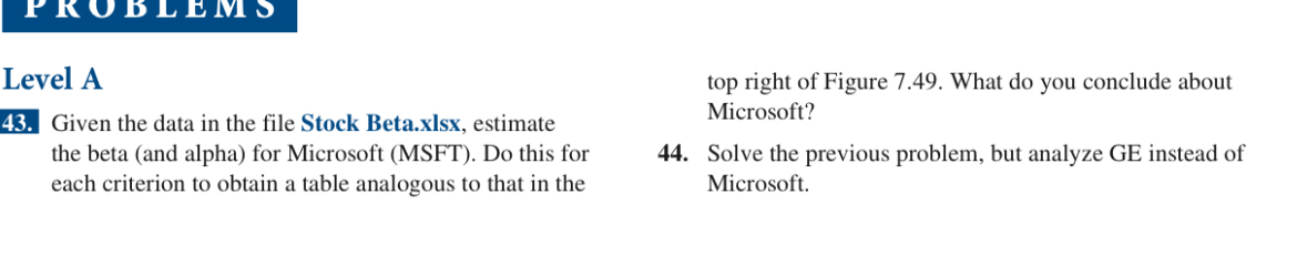  Level A 43. Given the data in the file Stock Beta.xlsx,