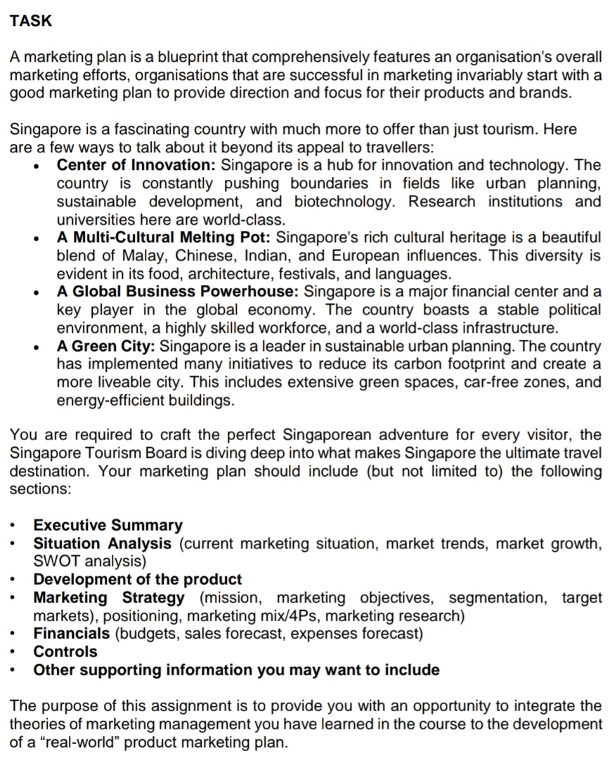  TASK A marketing plan is a blueprint that comprehensively features an