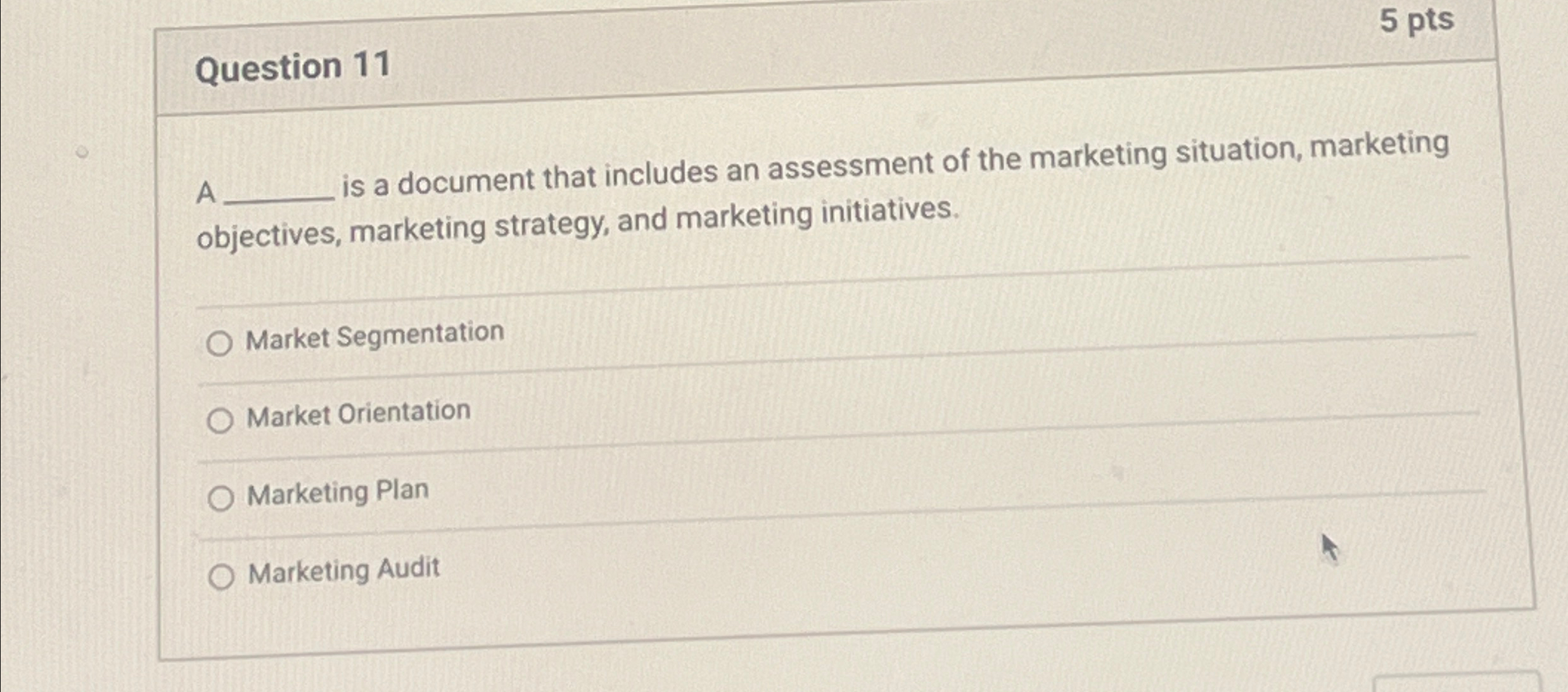  Question 11 5 pts A is a document that includes an