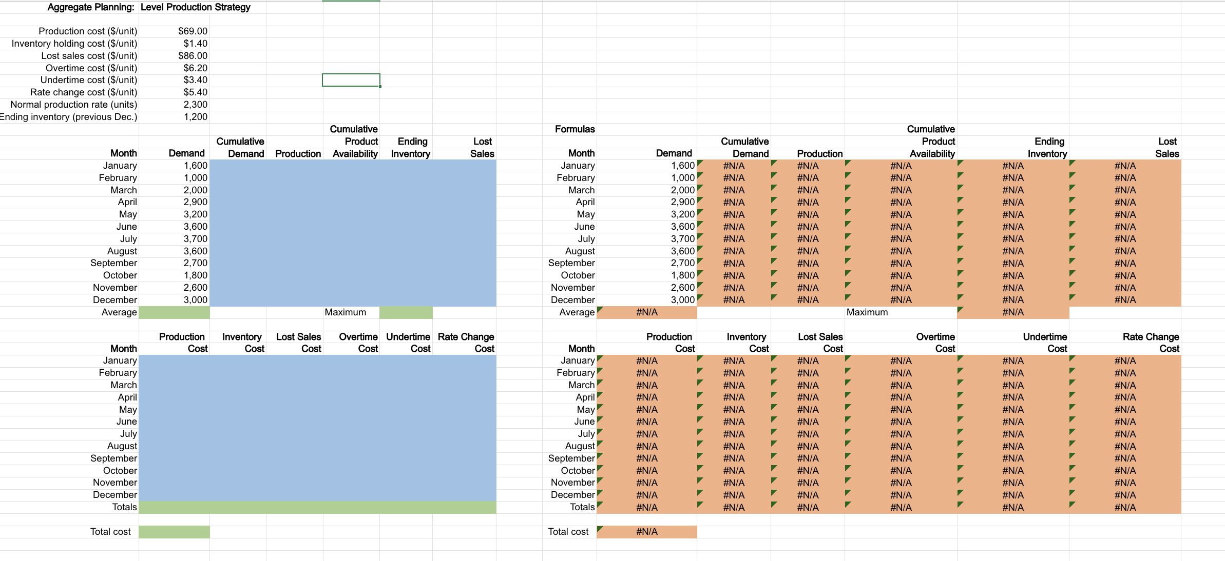  Excel Online Activity: Aggregate Planning - Level Production Consider the situation