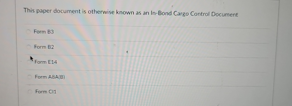  This paper document is otherwise known as an In-Bond Cargo Control
