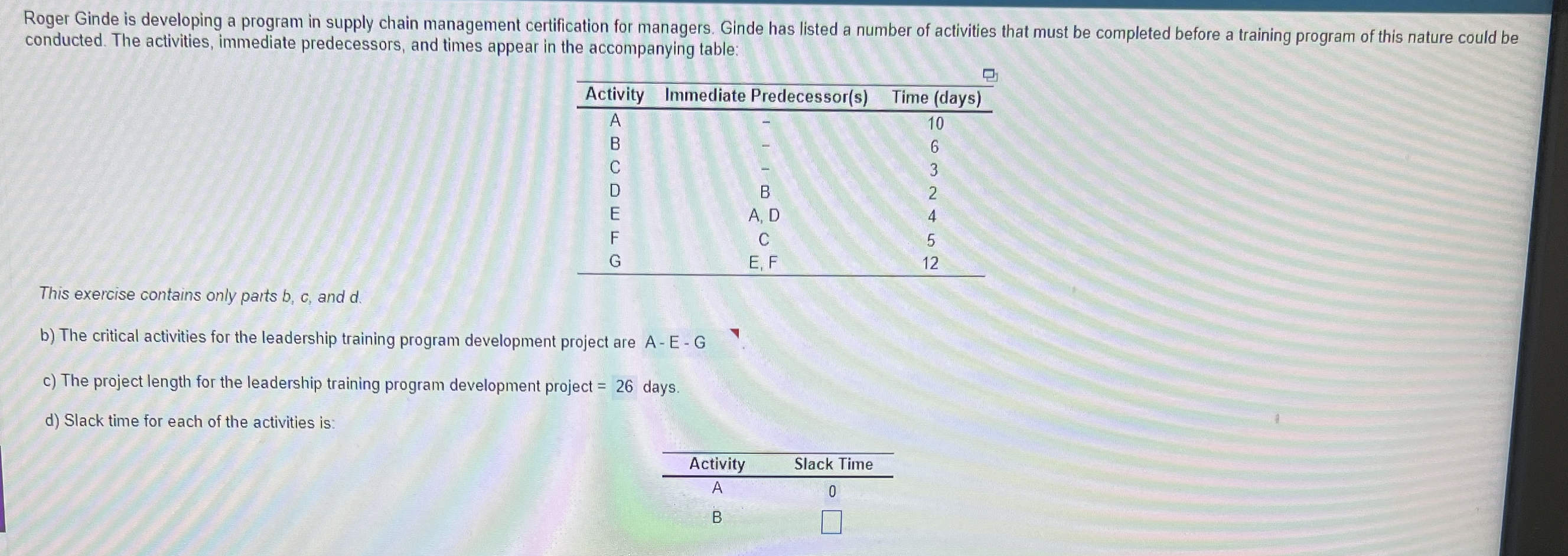  Roger Ginde is developing a program in supply chain management certification