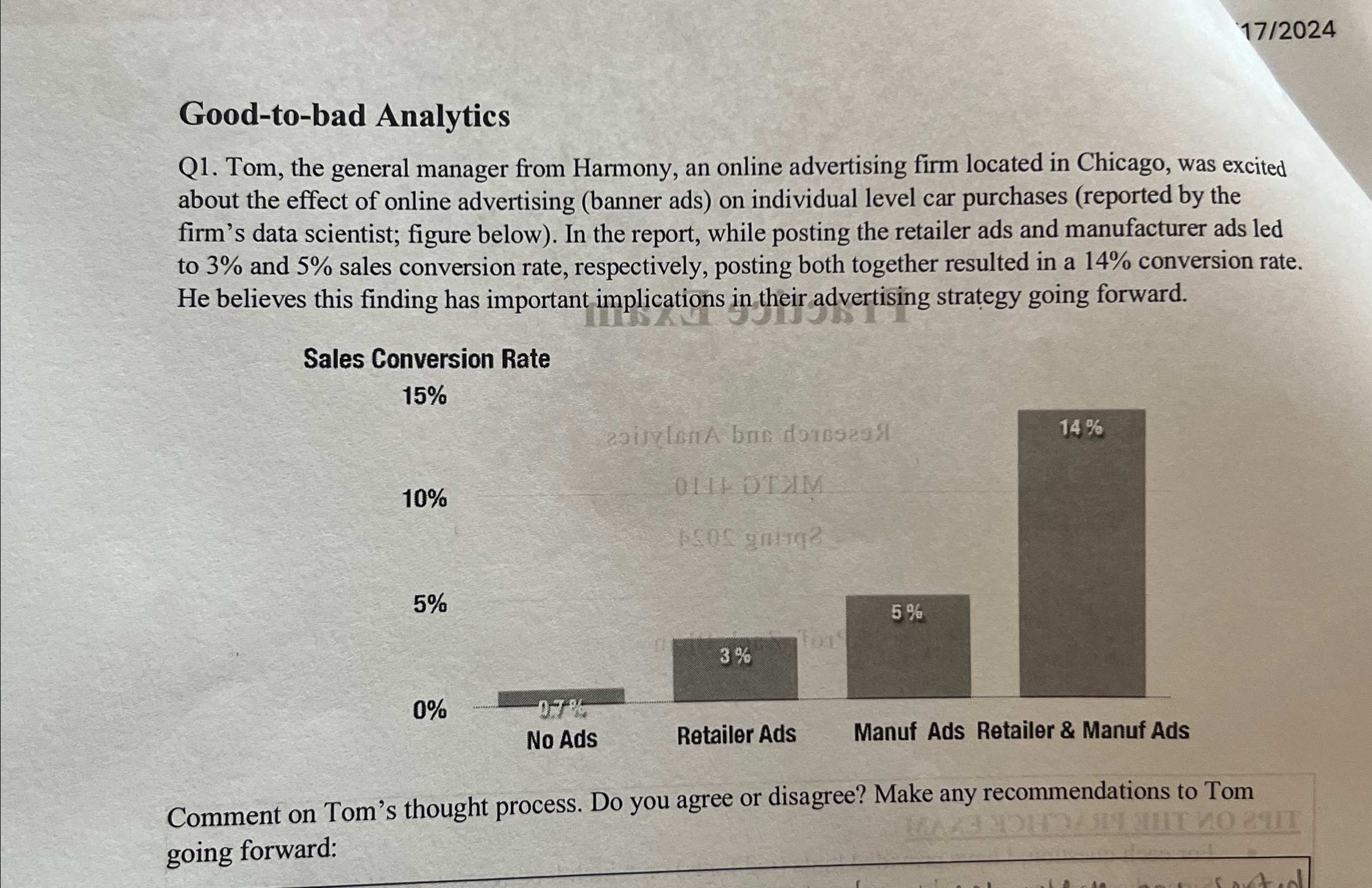  172024 Good-to-bad Analytics Q1. Tom, the general manager from Harmony, an