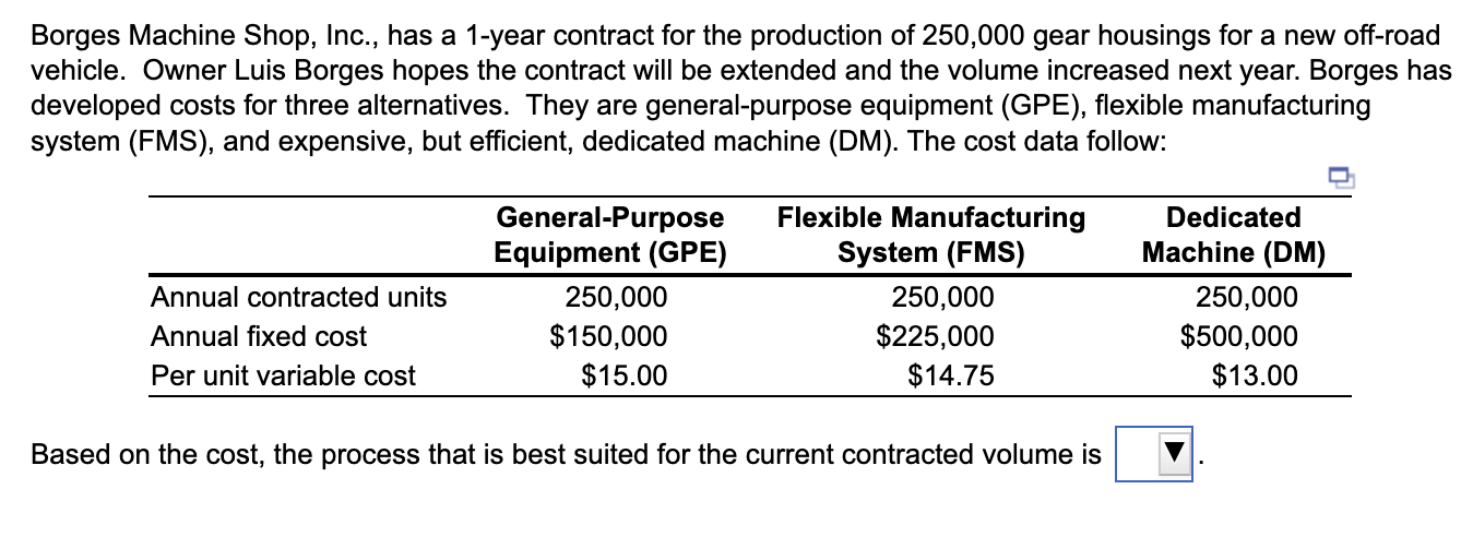  Borges Machine Shop, Inc., has a 1-year contract for the production