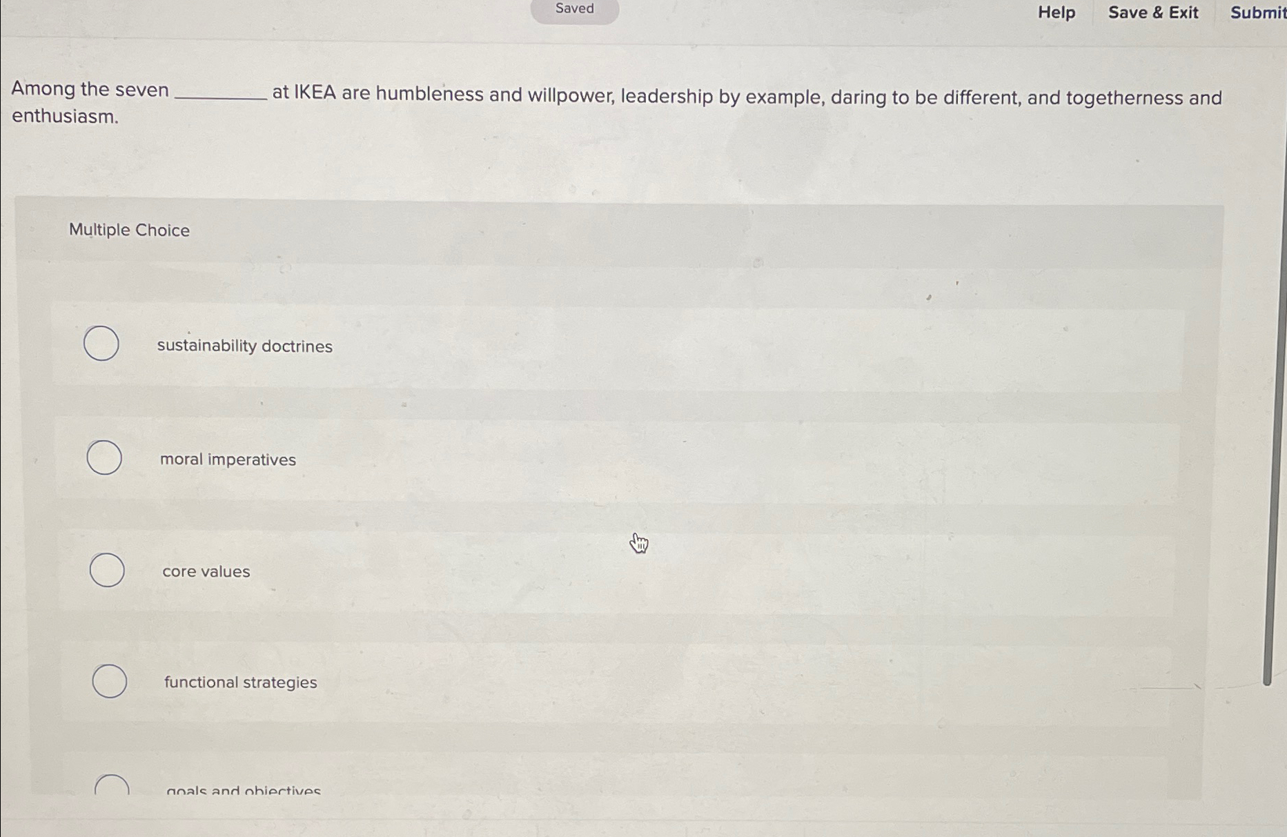  Help Save & Exit Submit Among the seven q, at IKEA