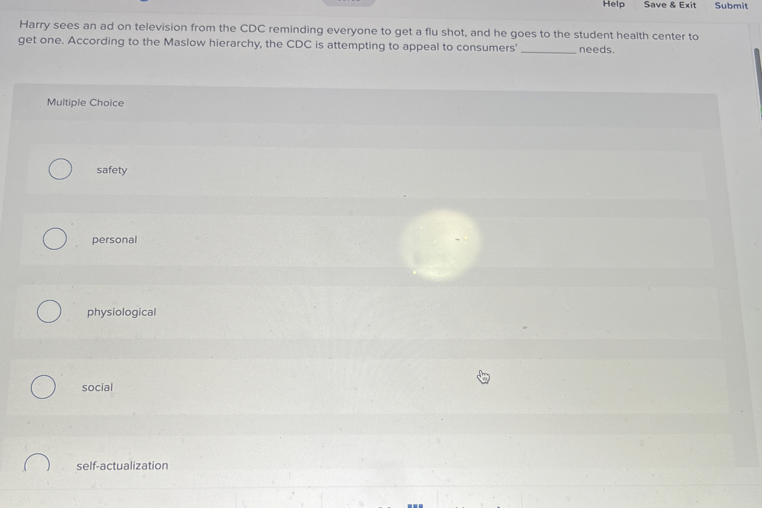  Help Save & Exit Submit Harry sees an ad on television