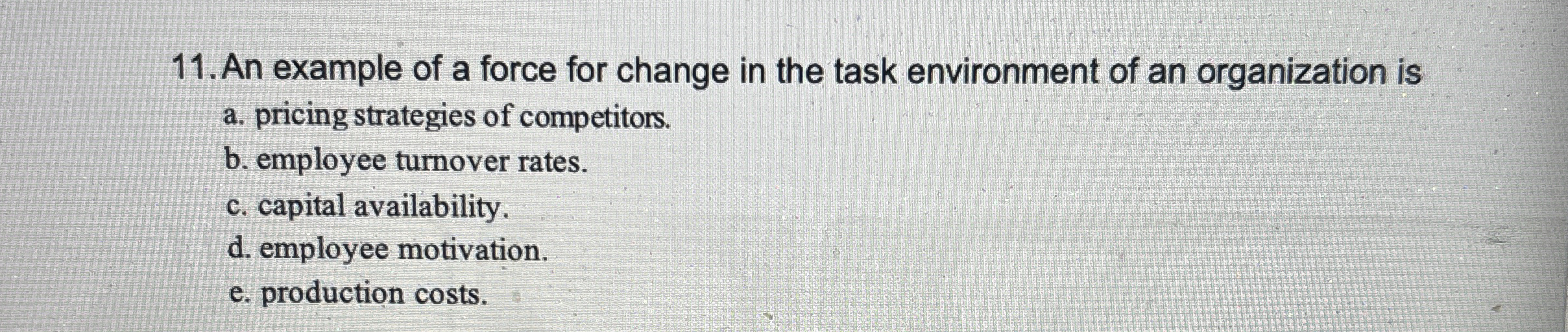  An example of a force for change in the task environment