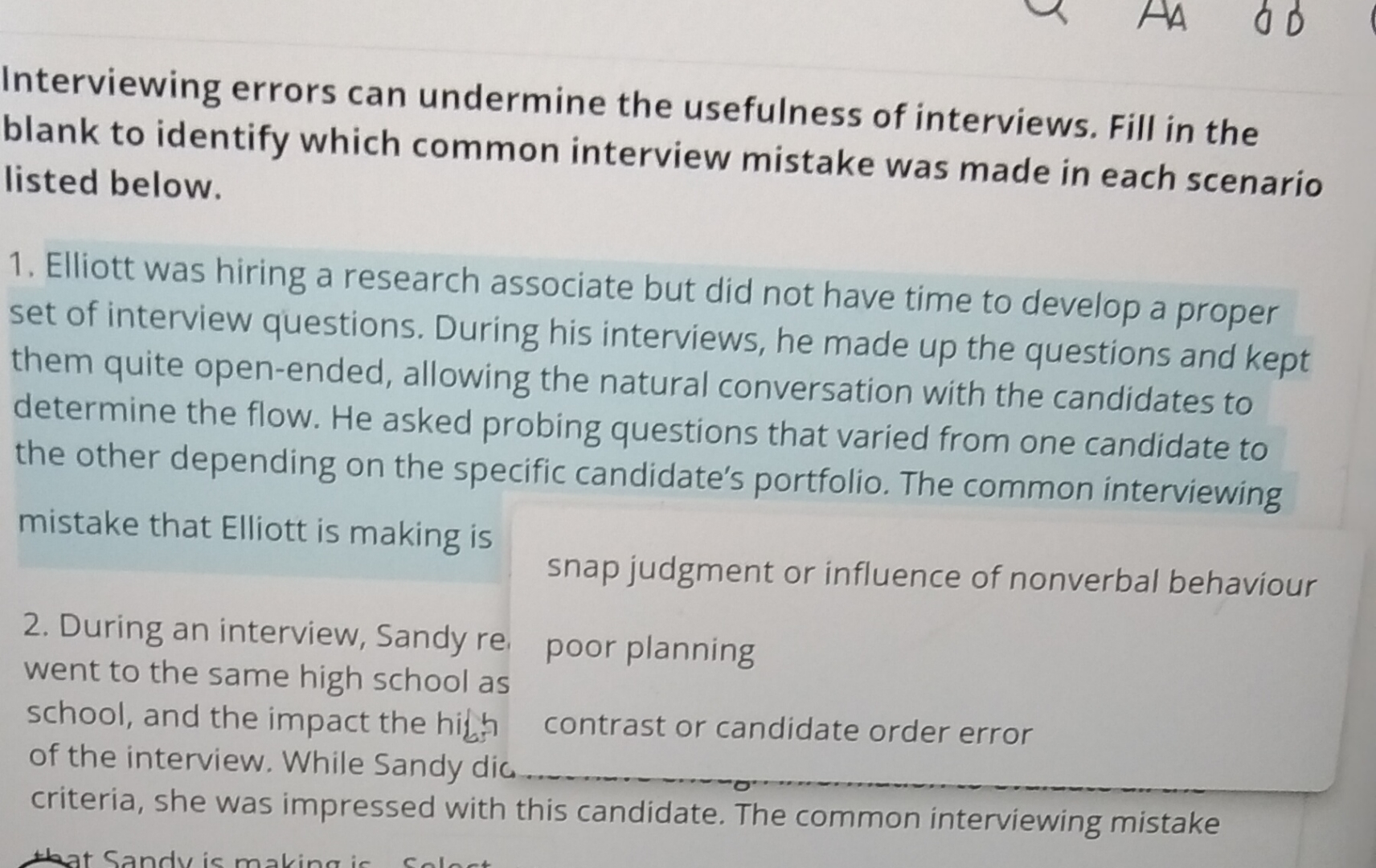  Interviewing errors can undermine the usefulness of interviews. Fill in the