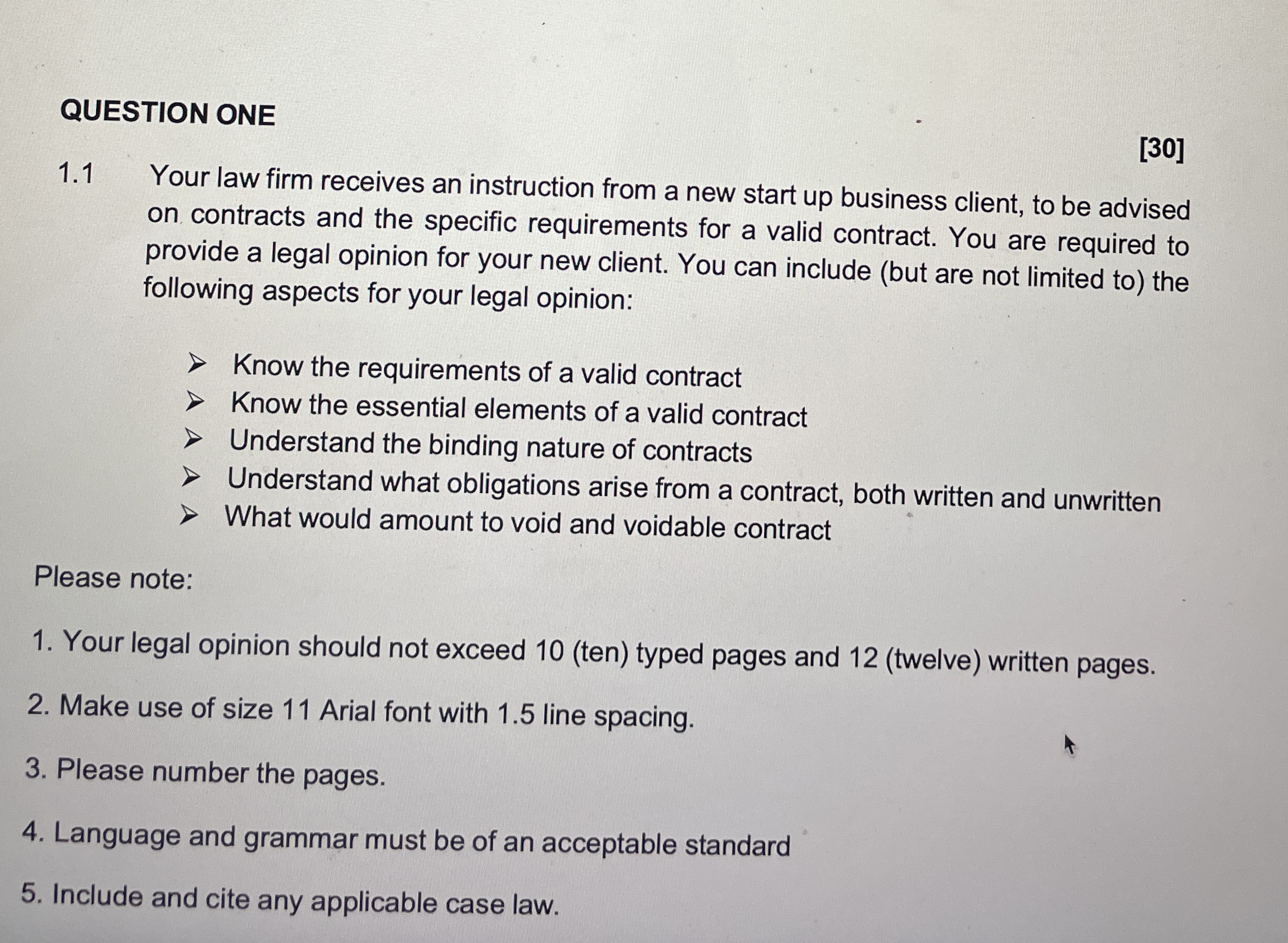  QUESTION ONE [30] 1.1 Your law firm receives an instruction from