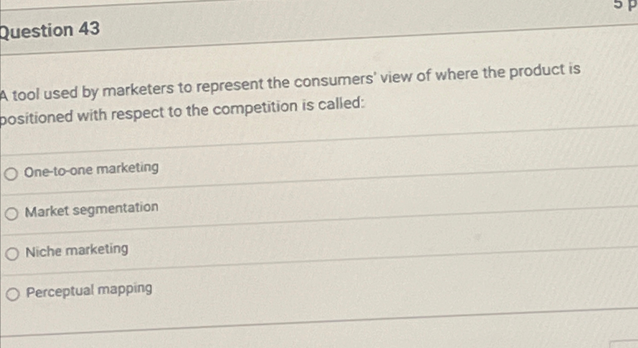 Question 43 A tool used by marketers to represent the consumers'