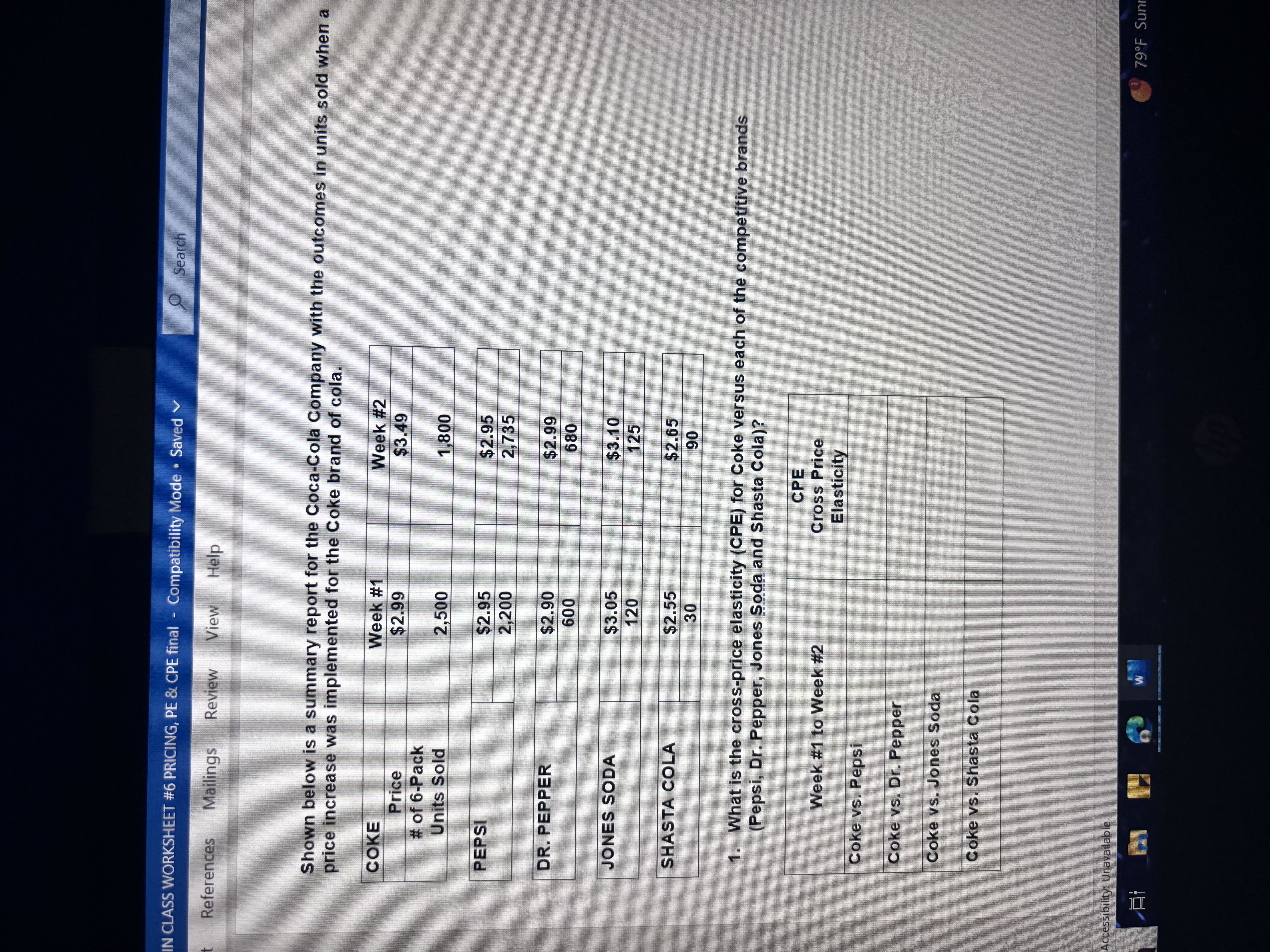 IN CLASS WORKSHEET #6 PRICING, PE & CPE final - Compatibility Mode